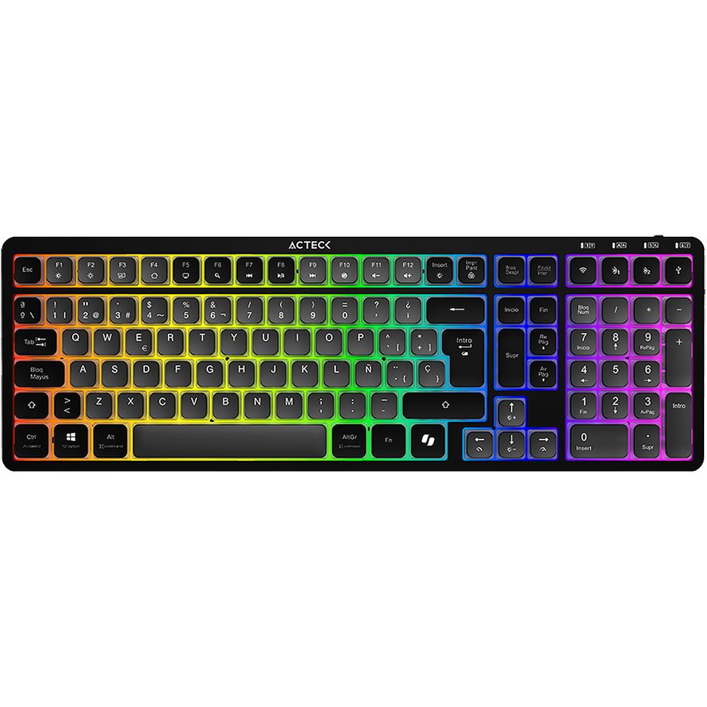 Teclado Multidispositivo Acteck Techno Pro Ti790 Mecanico Inalambrico Usb 2.4ghz + Bt 5.0 Rgb Negro Ac-940061