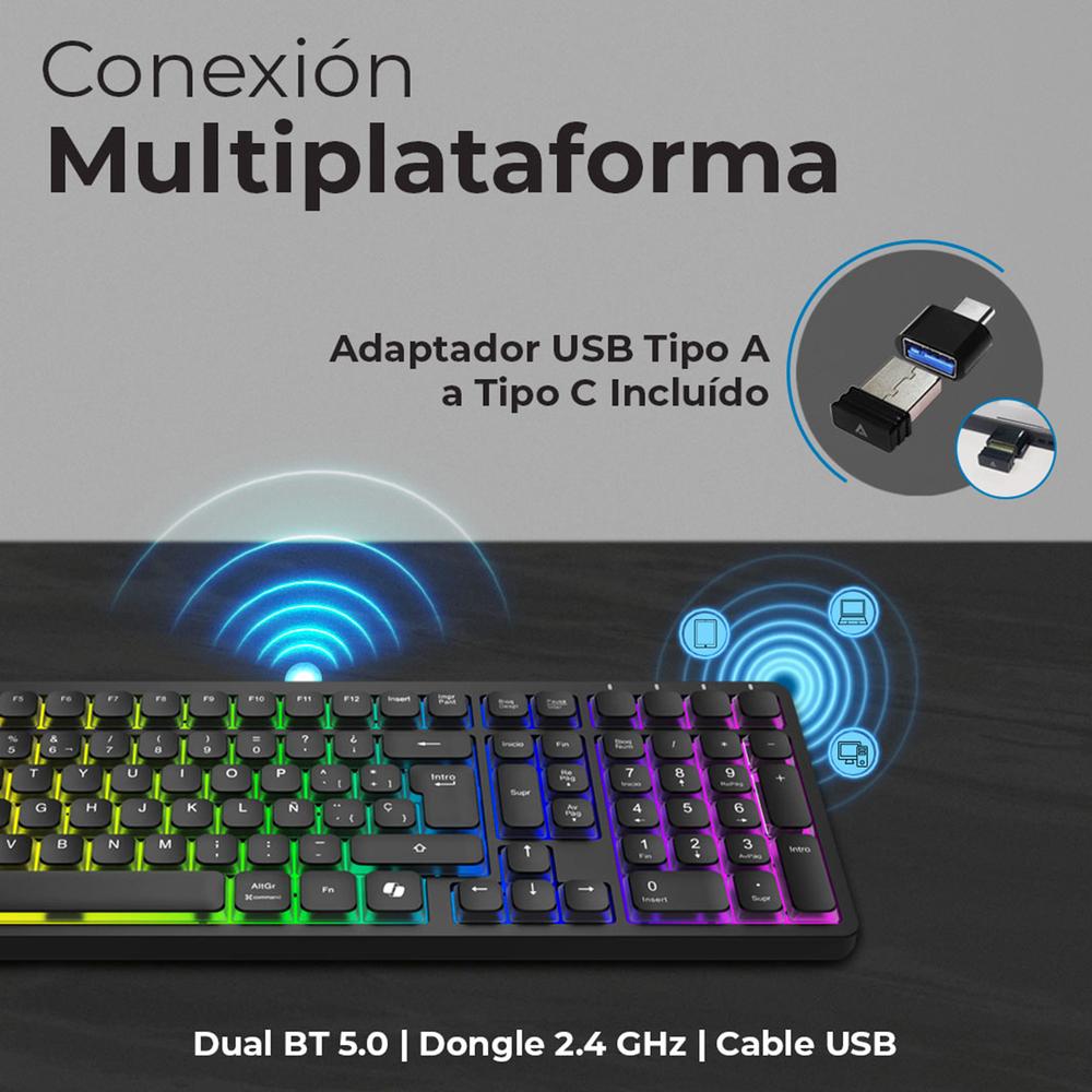 Foto 3 pulgar | Teclado Multidispositivo Acteck Techno Pro Ti790 Mecanico Inalambrico Usb 2.4ghz + Bt 5.0 Rgb Negro Ac-940061