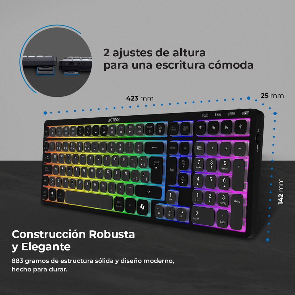 Foto 4 pulgar | Teclado Multidispositivo Acteck Techno Pro Ti790 Mecanico Inalambrico Usb 2.4ghz + Bt 5.0 Rgb Negro Ac-940061