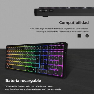 Foto 4 | Teclado Multidispositivo Acteck Techno Pro Ti790 Mecanico Inalambrico Usb 2.4ghz + Bt 5.0 Rgb Negro Ac-940061
