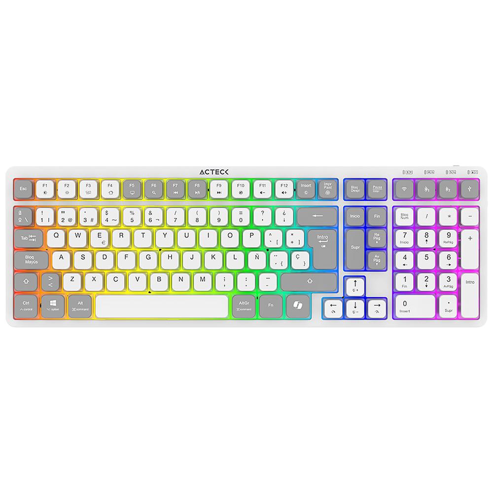 Teclado Multidispositivo Acteck Techno Pro Ti790 Mecanico Inalambrico Usb 2.4ghz + Bt 5.0 Rgb Blanco Ac-940078