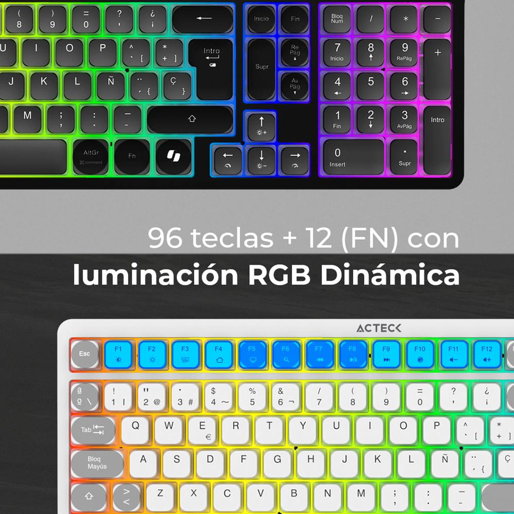 Foto 3 | Teclado Multidispositivo Acteck Techno Pro Ti790 Mecanico Inalambrico Usb 2.4ghz + Bt 5.0 Rgb Blanco Ac-940078