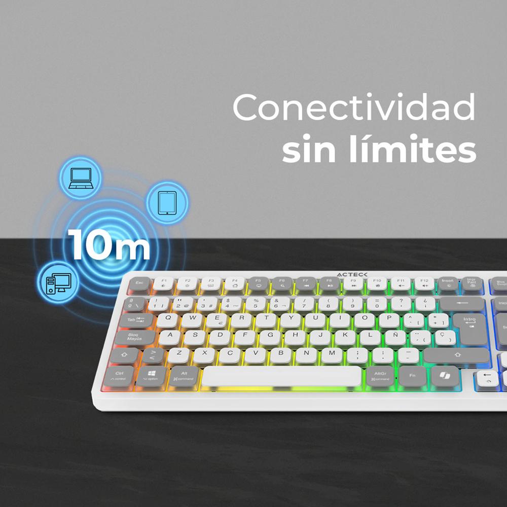 Foto 4 | Teclado Multidispositivo Acteck Techno Pro Ti790 Mecanico Inalambrico Usb 2.4ghz + Bt 5.0 Rgb Blanco Ac-940078