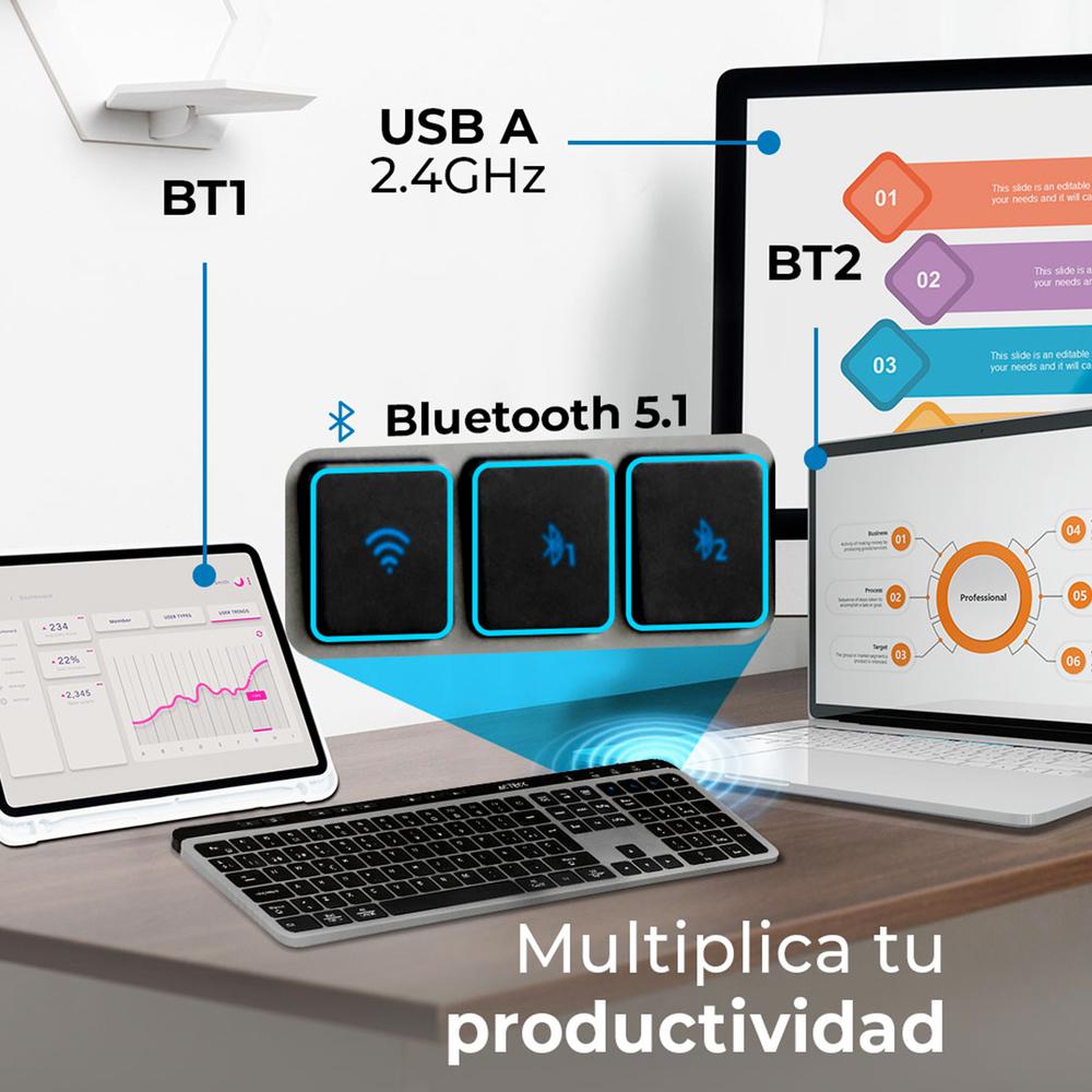 Foto 5 pulgar | Teclado Multidispositivo Acteck Inspire Krea Ti755 Inalambrico Usb 2.4ghz + Bt 5.1 Negro/gris Ac-940085