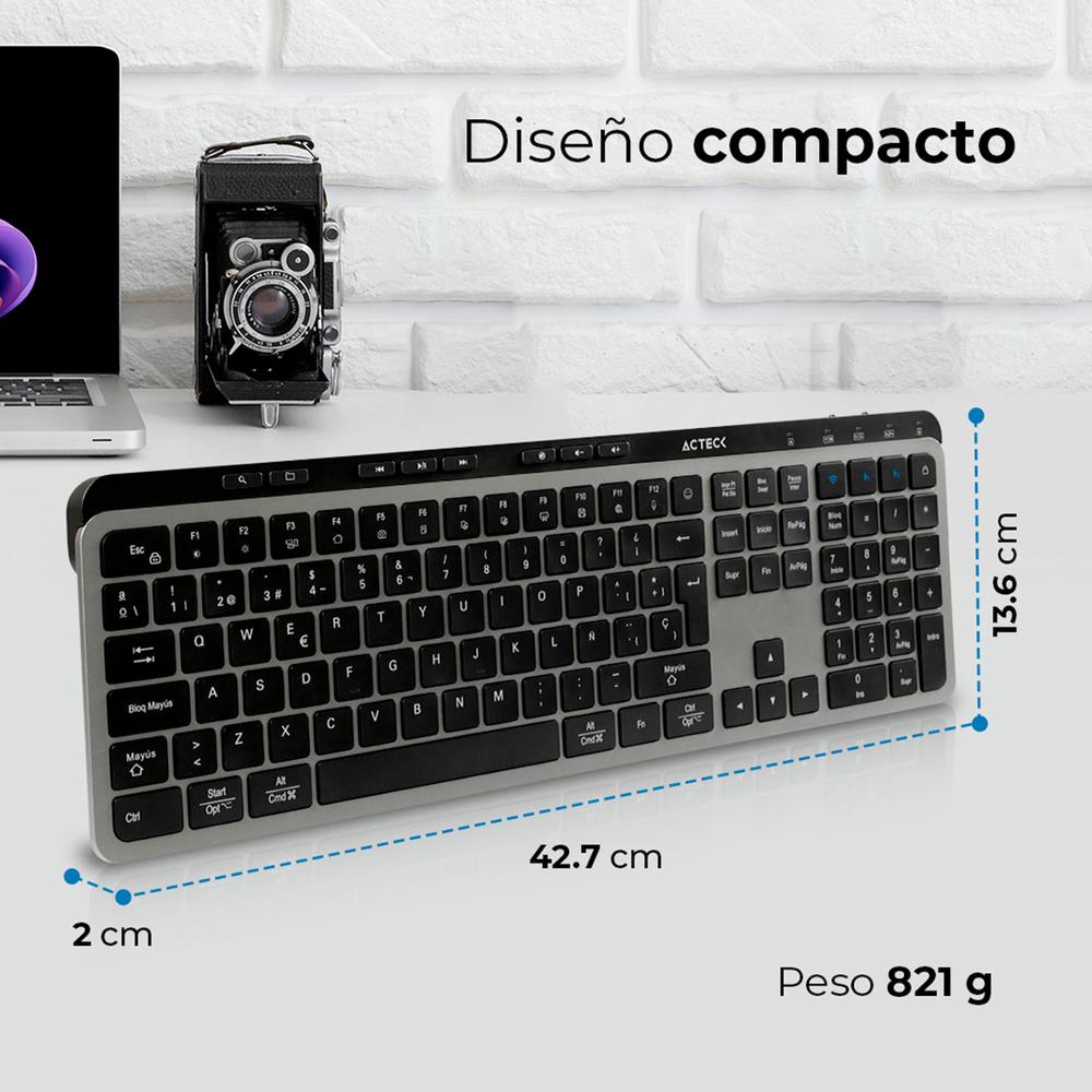 Foto 6 pulgar | Teclado Multidispositivo Acteck Inspire Krea Ti755 Inalambrico Usb 2.4ghz + Bt 5.1 Negro/gris Ac-940085
