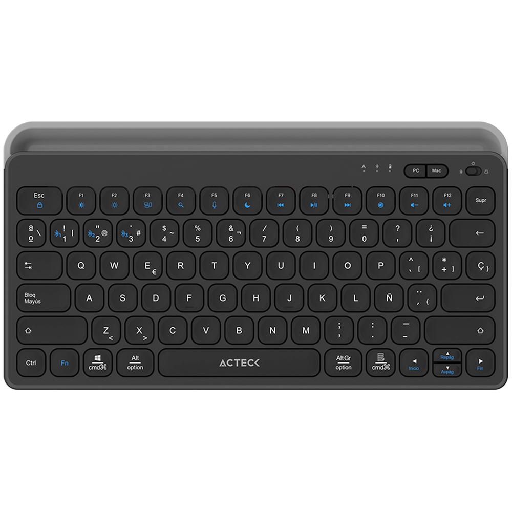 Teclado Multidispositivo Acteck Inspire Trek Ti737 Inalambrico Usb 2.4 Mhz + Bt 5.1 Tamaño 65% Negro/gris