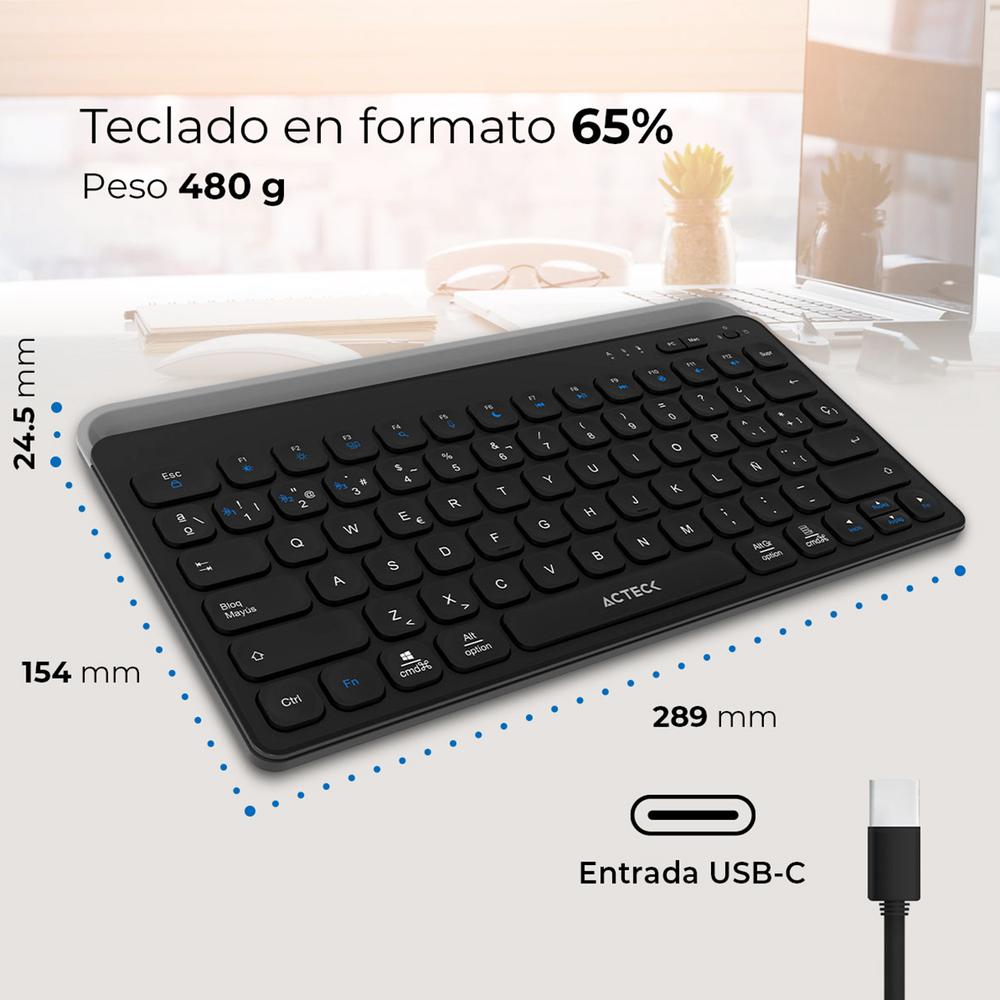 Foto 5 pulgar | Teclado Multidispositivo Acteck Inspire Trek Ti737 Inalambrico Usb 2.4 Mhz + Bt 5.1 Tamaño 65% Negro/gris