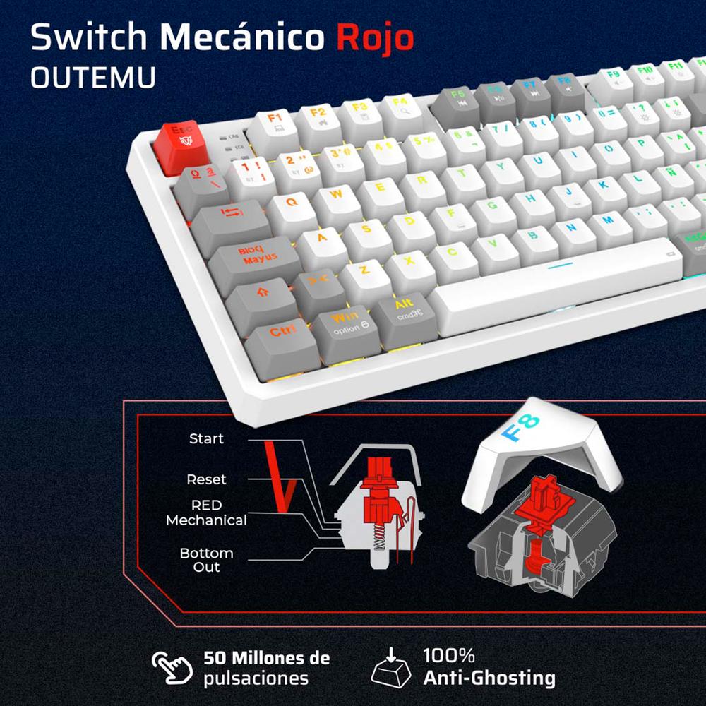 Foto 2 | Teclado Gamer Mecanico Balam Rush Level Pro Gk990 Switch Red Inalambrico Usb 2.4 Ghz + Bt 5.0 Tamaño 80% Rgb Blanco/gri