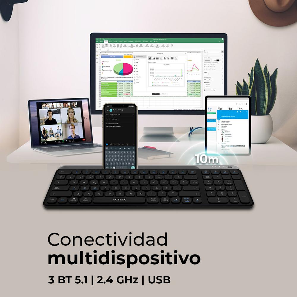Foto 4 pulgar | Teclado Multidispositivo Acteck Inspire Trek Ti747 Inalambrico Usb 2.4 Mhz + Bt 5.1 Tamaño 98% Negro/gris