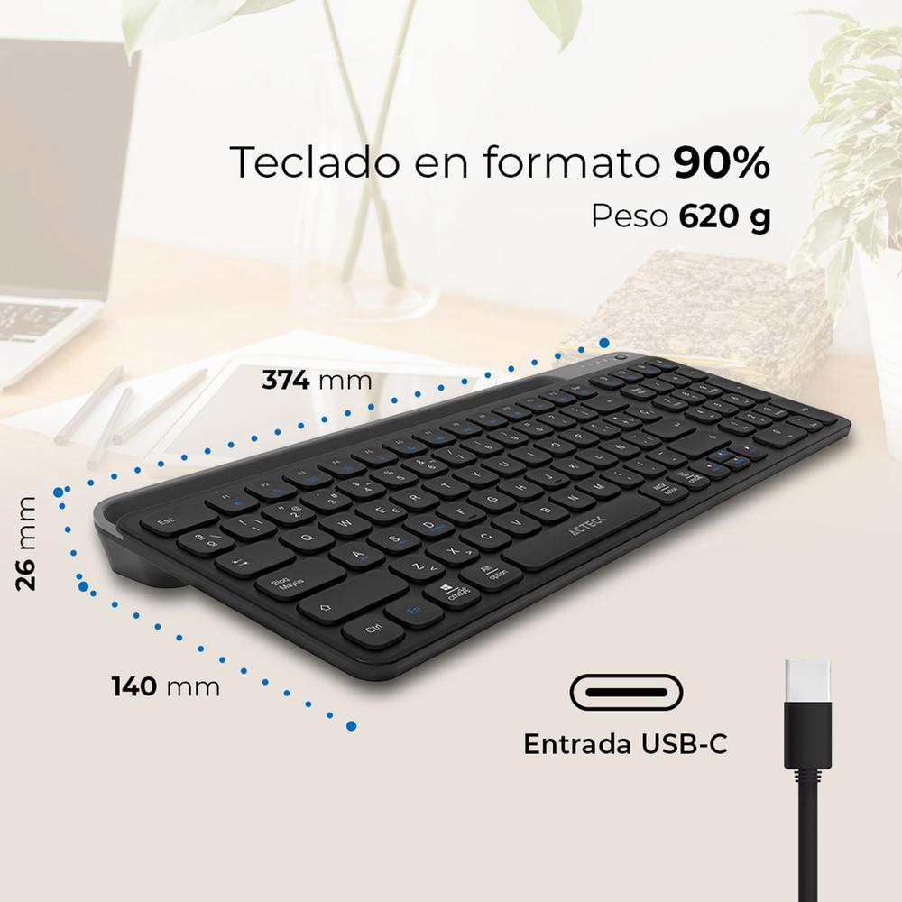 Foto 5 pulgar | Teclado Multidispositivo Acteck Inspire Trek Ti747 Inalambrico Usb 2.4 Mhz + Bt 5.1 Tamaño 98% Negro/gris