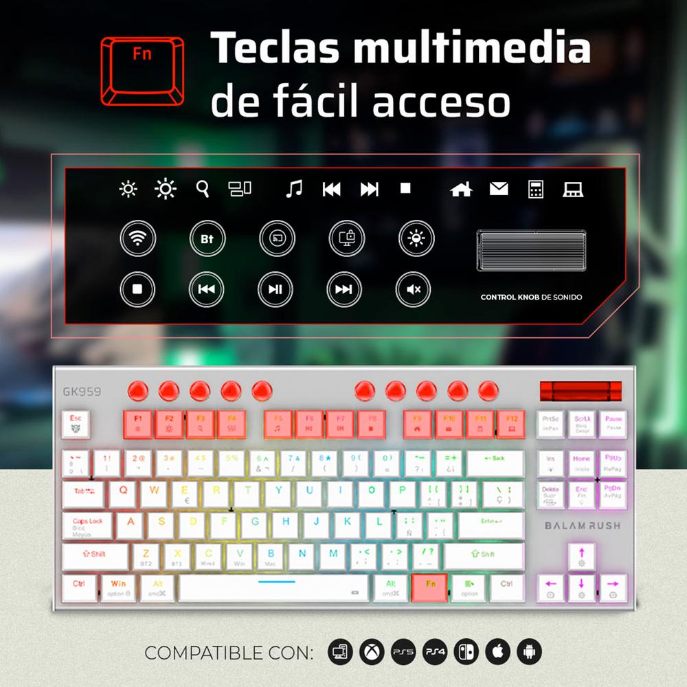 Foto 4 pulgar | Teclado Gamer Mecanico Balam Rush Dominate Expert Gk959 Switch Brown Inalambrico Usb 2.4 Ghz + Bt 5.0 Tamaño 80% Rgb