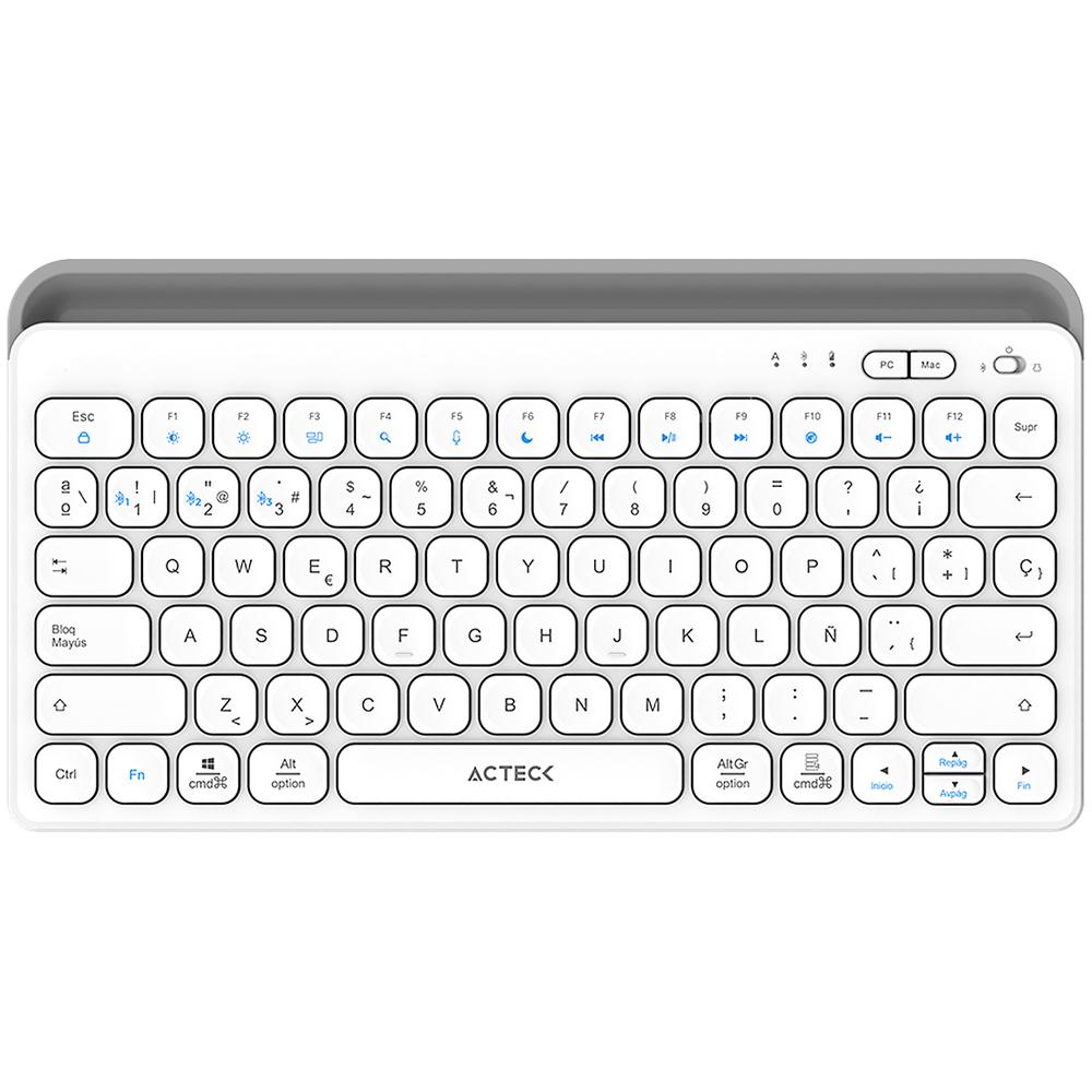 Teclado Multidispositivo Acteck Inspire Trek Ti737 Inalambrico Usb 2.4 Mhz + Bt 5.1 Tamaño 65% Blanco/gris