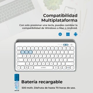 Foto 2 | Teclado Multidispositivo Acteck Inspire Trek Ti737 Inalambrico Usb 2.4 Mhz + Bt 5.1 Tamaño 65% Blanco/gris