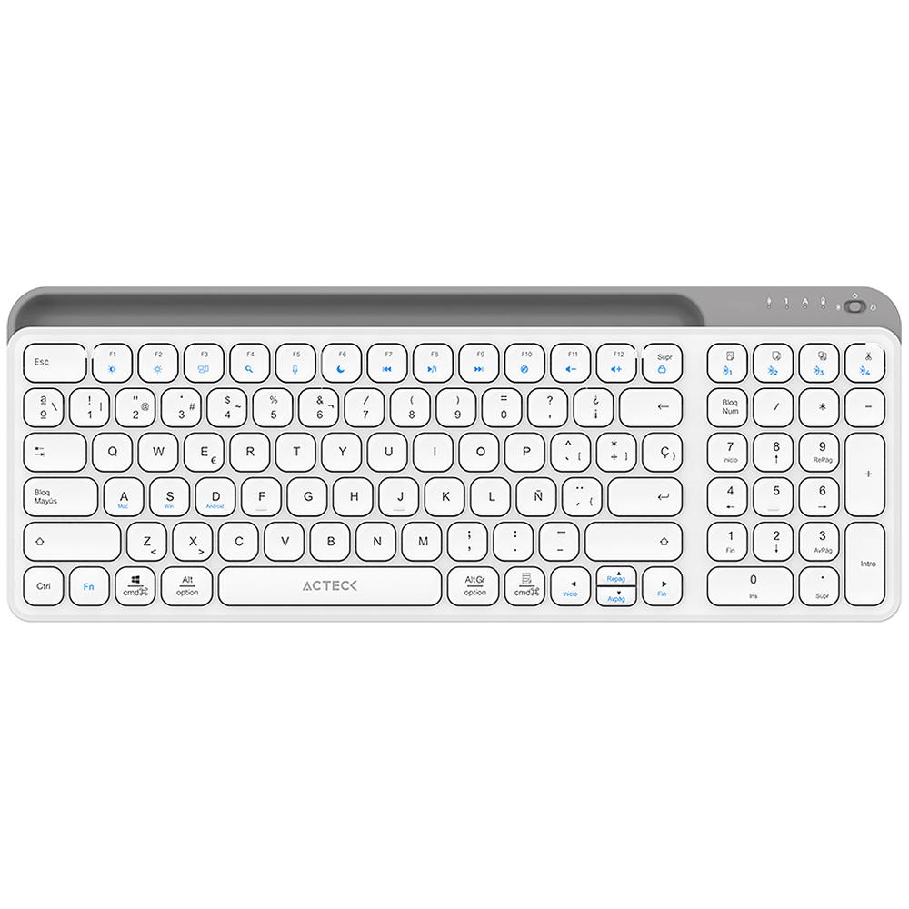 Teclado Multidispositivo Acteck Inspire Trek Ti747 Inalambrico Usb 2.4 Mhz + Bt 5.1 Tamaño 98% Blanco/gris