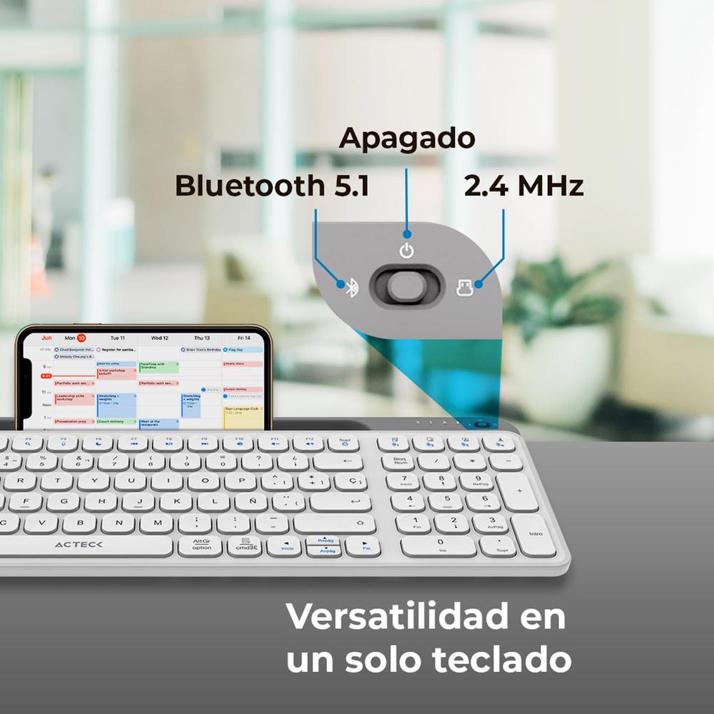 Foto 4 | Teclado Multidispositivo Acteck Inspire Trek Ti747 Inalambrico Usb 2.4 Mhz + Bt 5.1 Tamaño 98% Blanco/gris