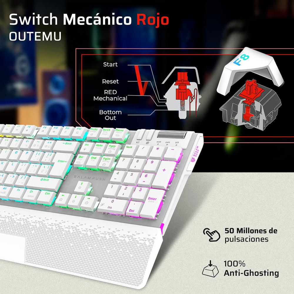 Foto 3 pulgar | Teclado Gamer Mecanico Balam Rush Dominate Expert Gk979i Switch Red Inalambrico Usb 2.4 Ghz + Bt 5.0 Rgb Blanco