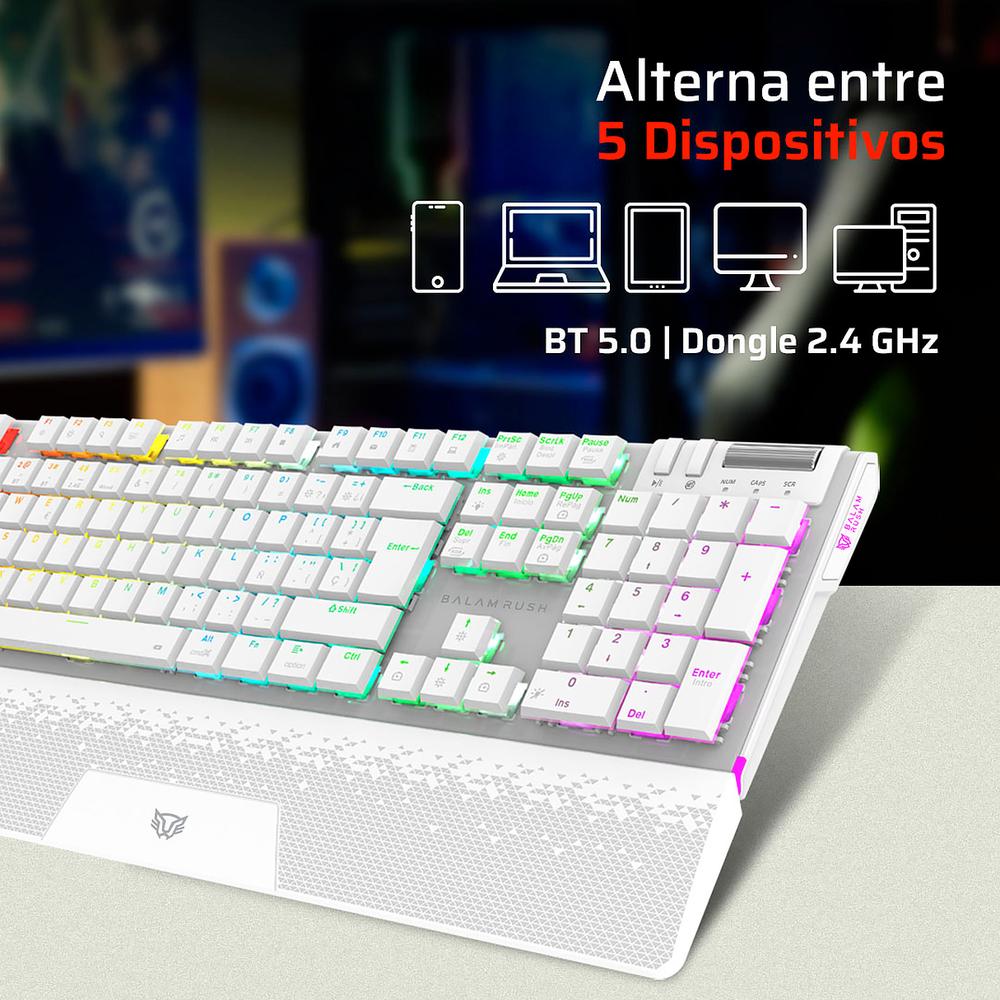 Foto 5 pulgar | Teclado Gamer Mecanico Balam Rush Dominate Expert Gk979i Switch Red Inalambrico Usb 2.4 Ghz + Bt 5.0 Rgb Blanco