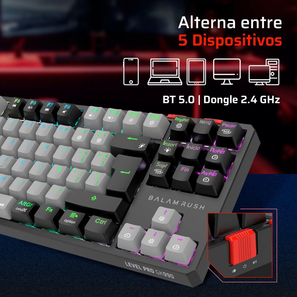 Foto 4 pulgar | Teclado Gamer Mecanico Balam Rush Level Pro Gk990 Switch Red Inalambrico Usb 2.4 Ghz + Bt 5.0 Tamaño 80% Rgb Gris/negro