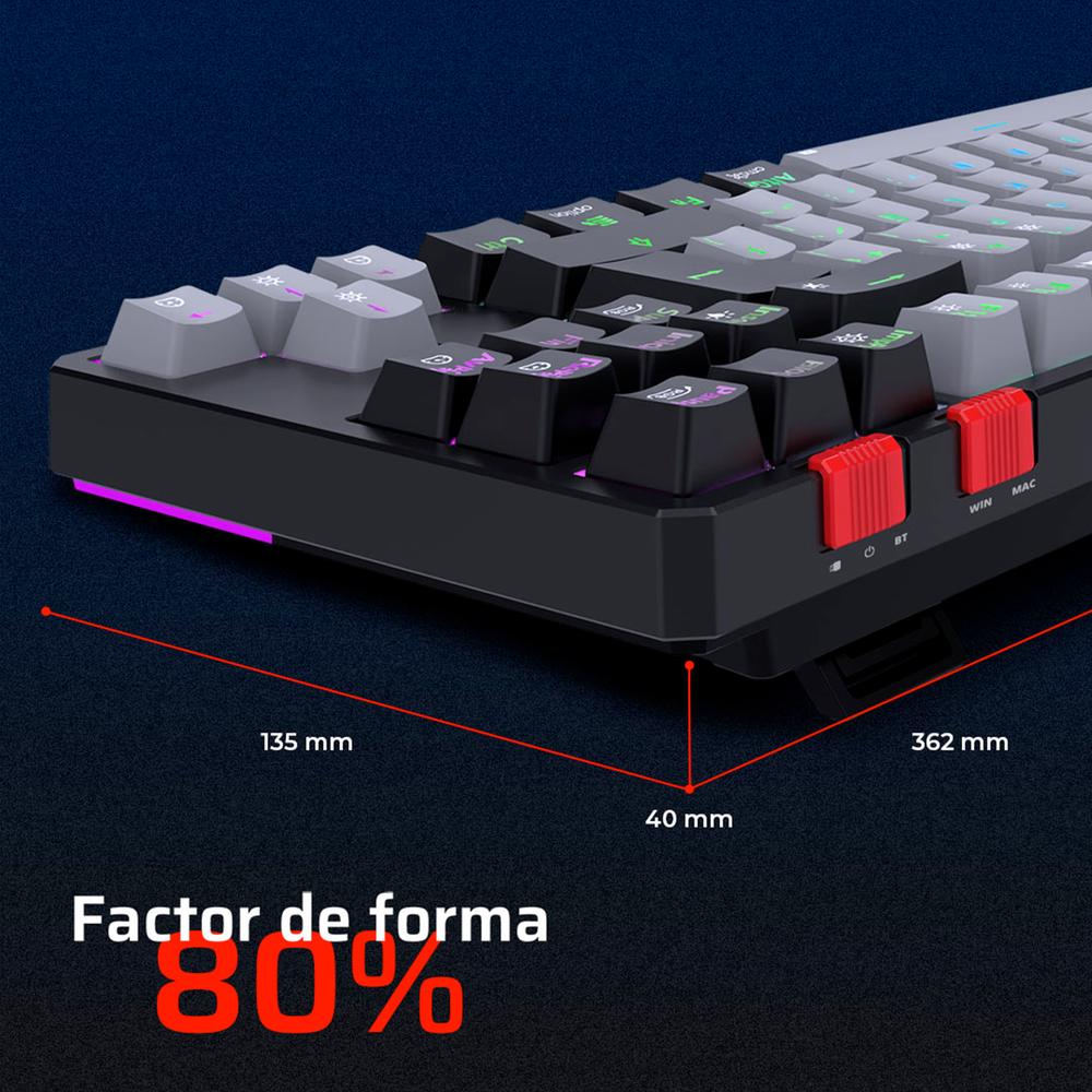 Foto 5 pulgar | Teclado Gamer Mecanico Balam Rush Level Pro Gk990 Switch Red Inalambrico Usb 2.4 Ghz + Bt 5.0 Tamaño 80% Rgb Gris/negro