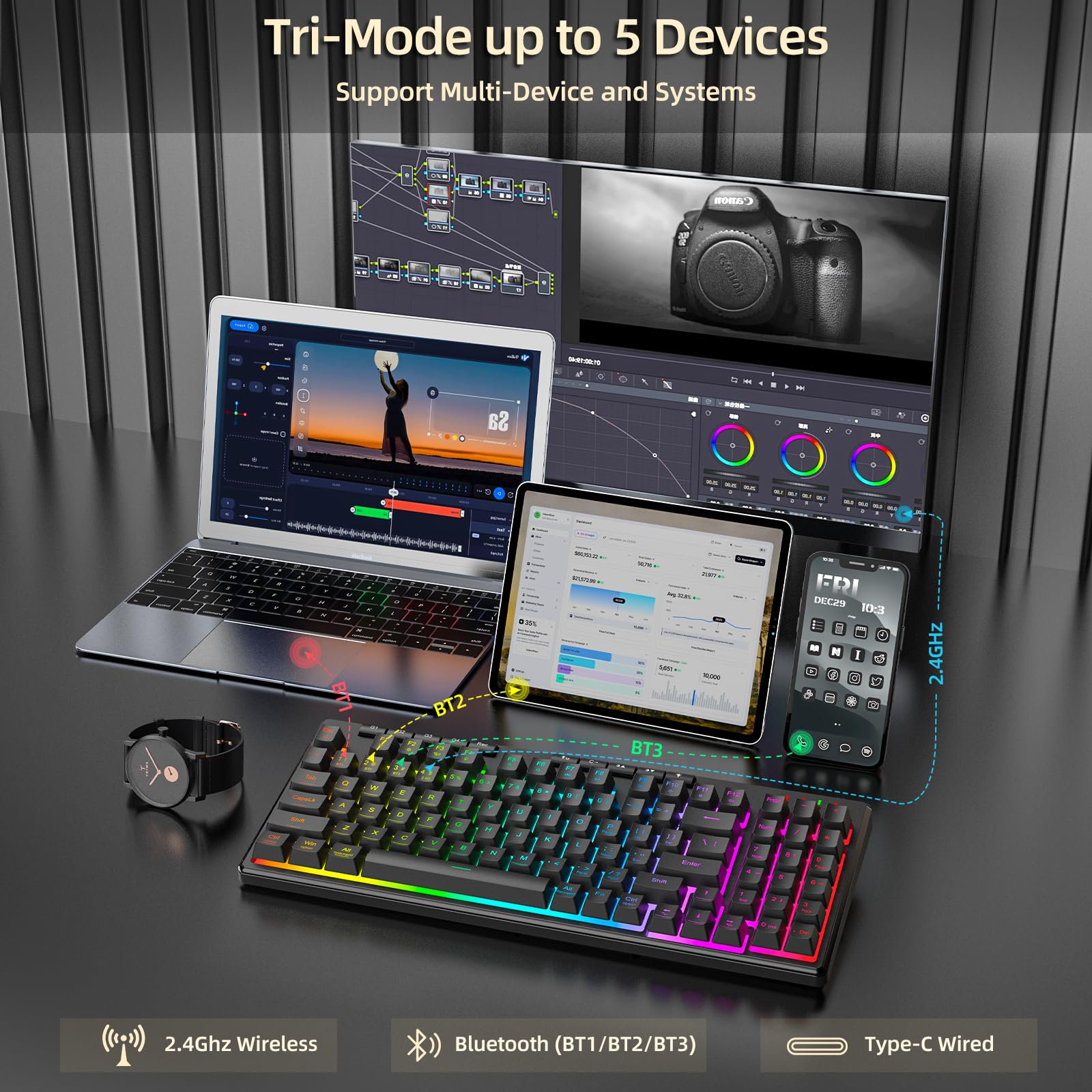 Foto 4 pulgar | Teclado Inalámbrico Para Juegos Redragon K517 Pro Con Retroiluminación Rgb - Venta Internacional.
