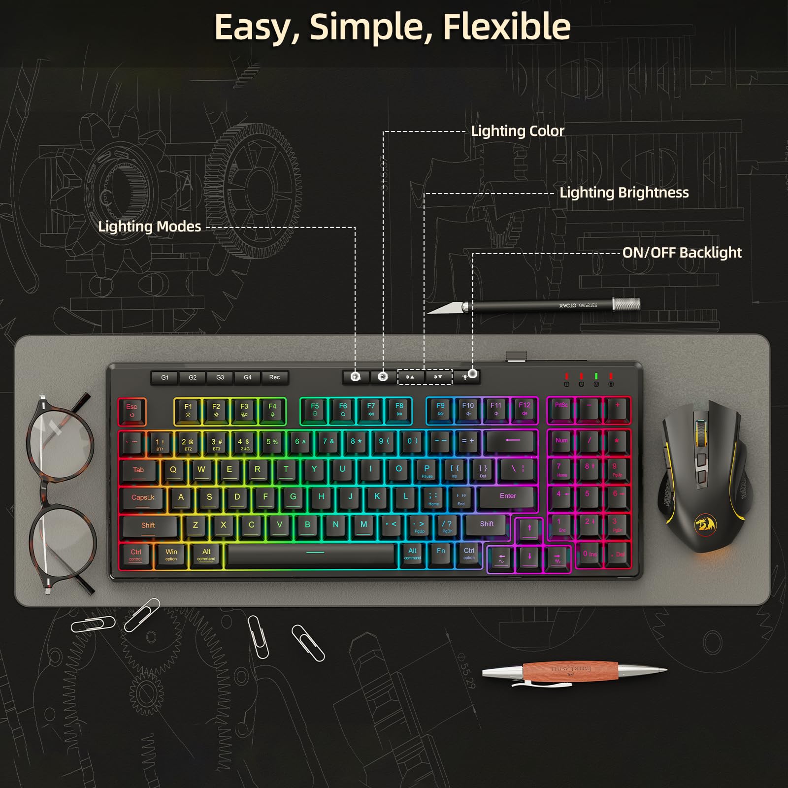 Foto 5 pulgar | Teclado Inalámbrico Para Juegos Redragon K517 Pro Con Retroiluminación Rgb - Venta Internacional.
