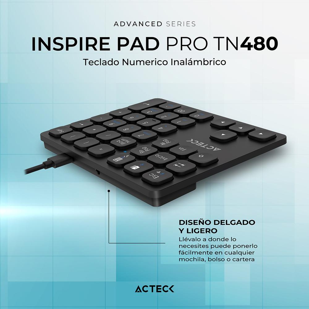 Foto 3 pulgar | Teclado Numerico Acteck Inspire Pad Pro Tn480 Inalambrico Usb 2.4 Ghz + Bt Multidispositivo Negro