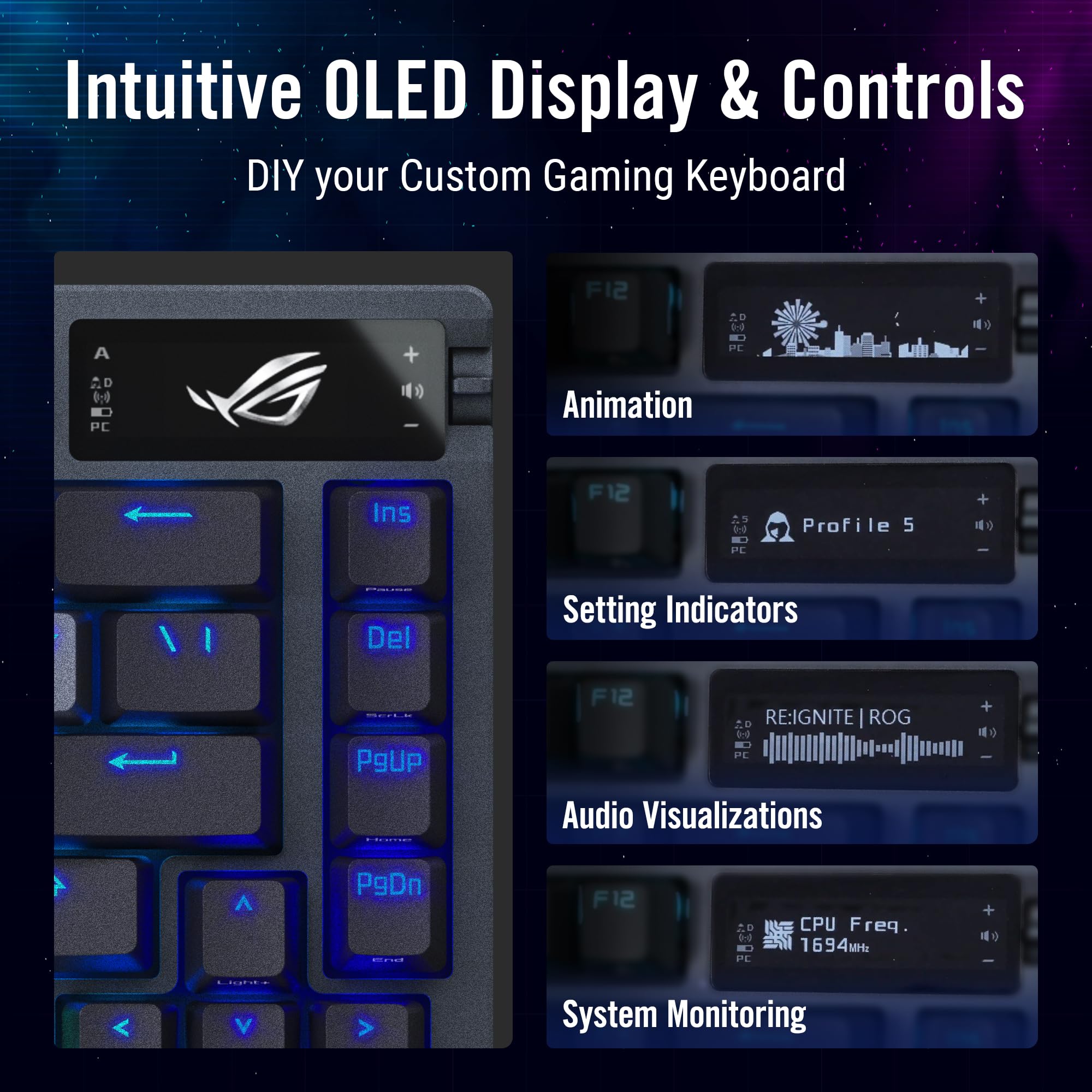 Foto 4 pulgar | Teclado Para Juegos Asus Rog Azoth 75% Inalámbrico Con Pantalla Oled - Venta Internacional.