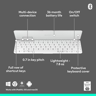 Foto 6 | Teclado Inalámbrico Portátil Logitech Keys-to-go 2 Gris Pálido - Venta Internacional.