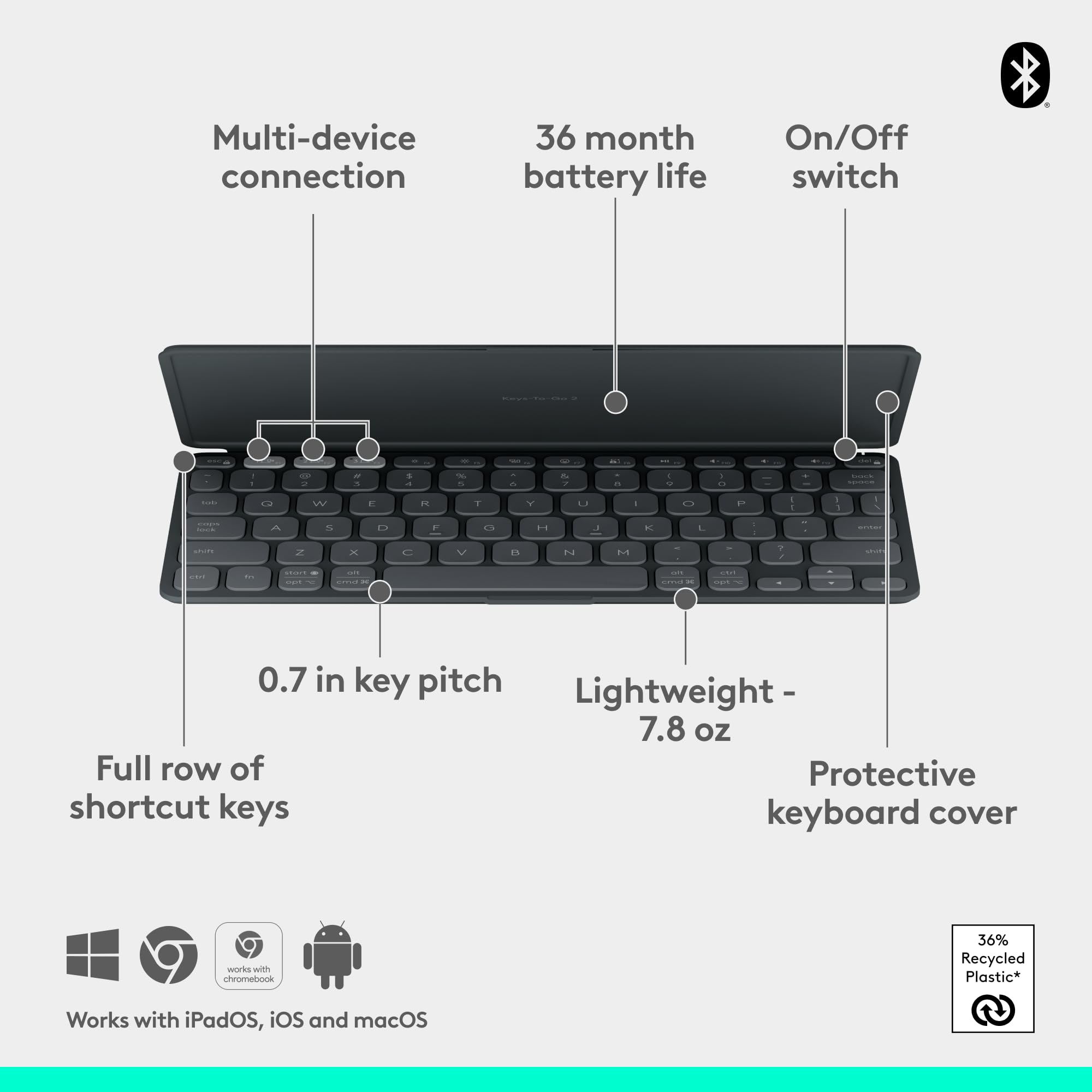 Foto 6 | Teclado Portátil Bluetooth Para Tableta Logitech Keys-to-go 2 - Venta Internacional.
