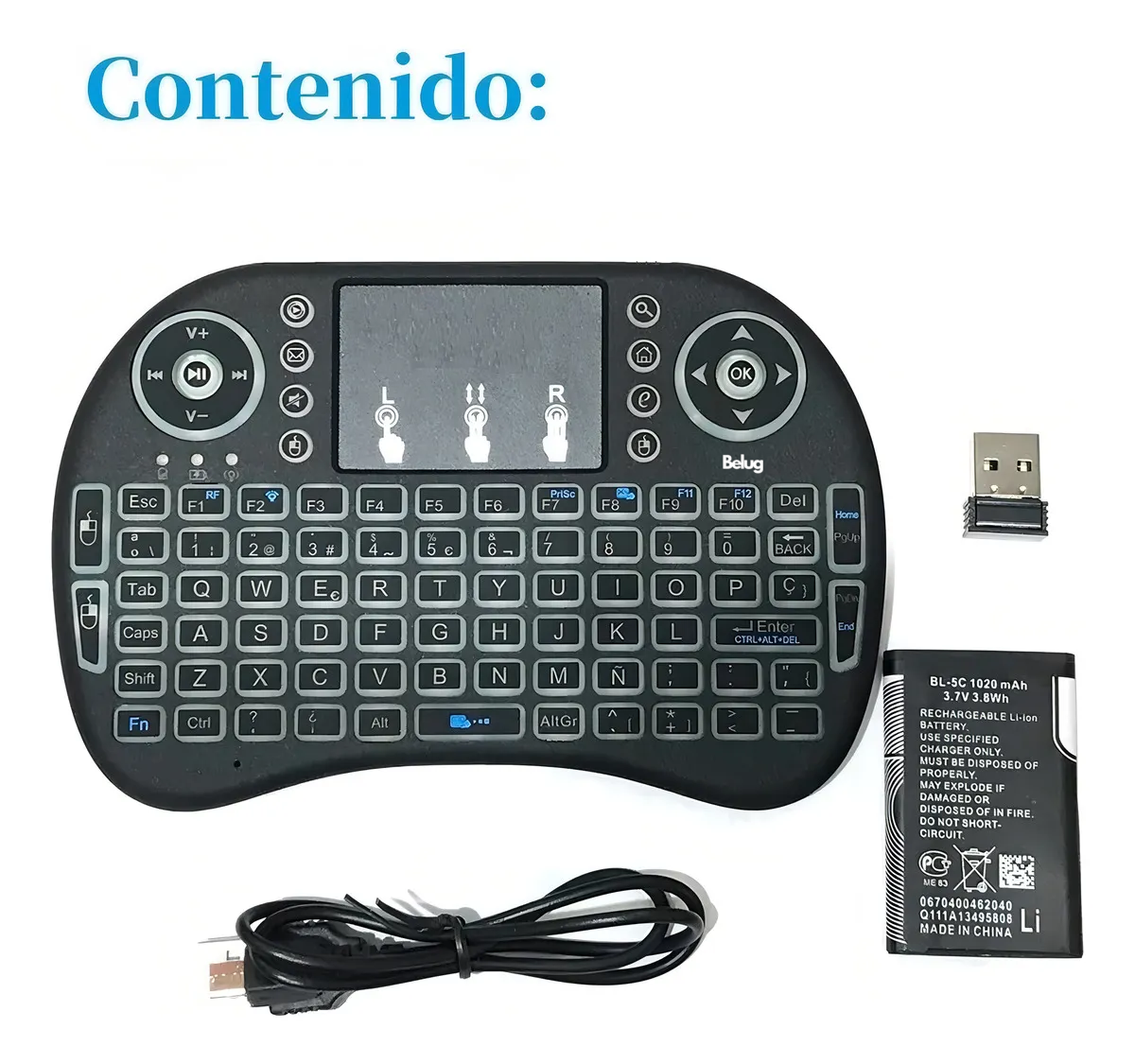 Foto 3 pulgar | Mini Teclado  Belug Inalámbrico Touchpad Para Celular Tv Pc En Español Negro