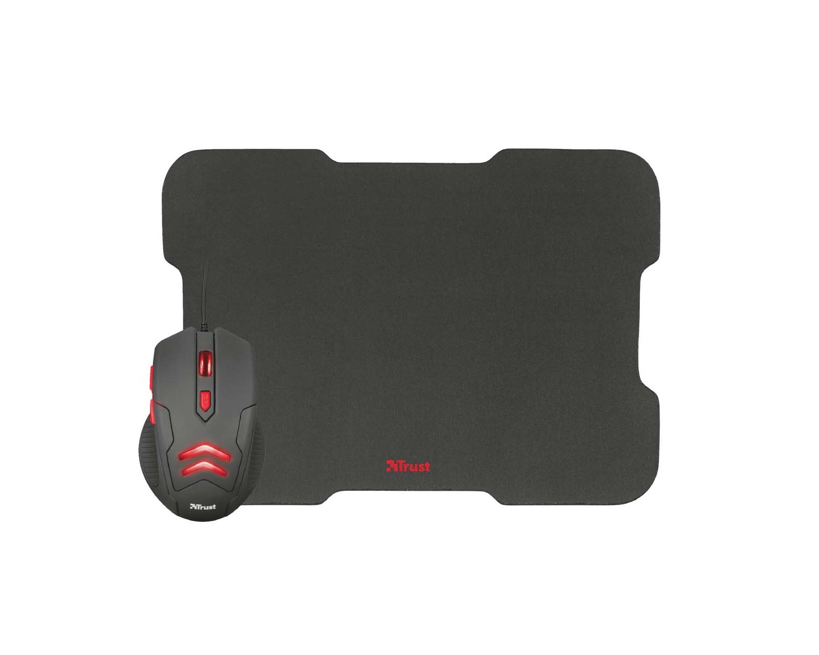Kit 2 en 1 USB Trust Gaming Ziva MousPad más Mouse color Negro