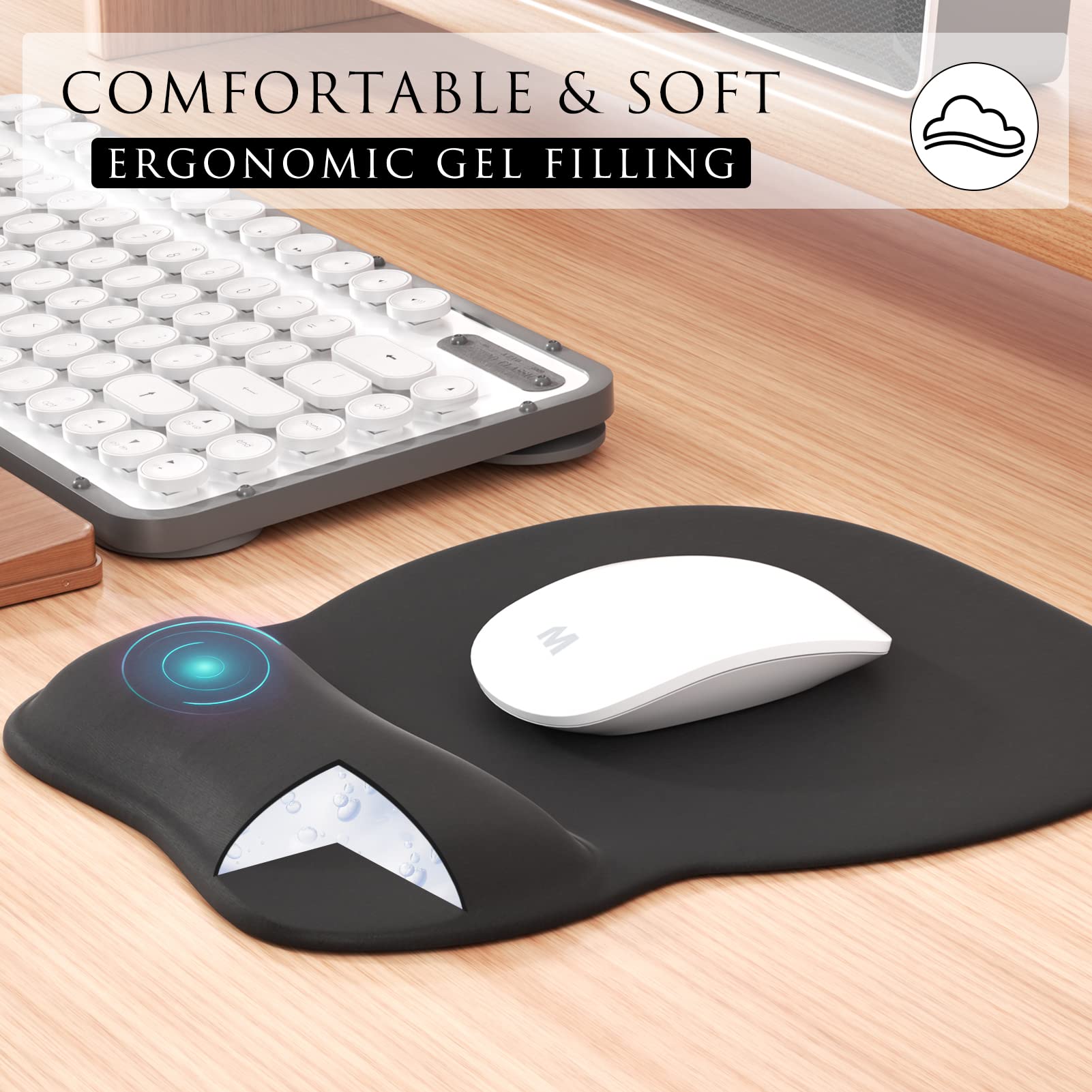 Foto 4 | Alfombrilla de Ratón Mroco Ergonómico de Gel 24 x 21 cm Color Negro - Venta Internacional