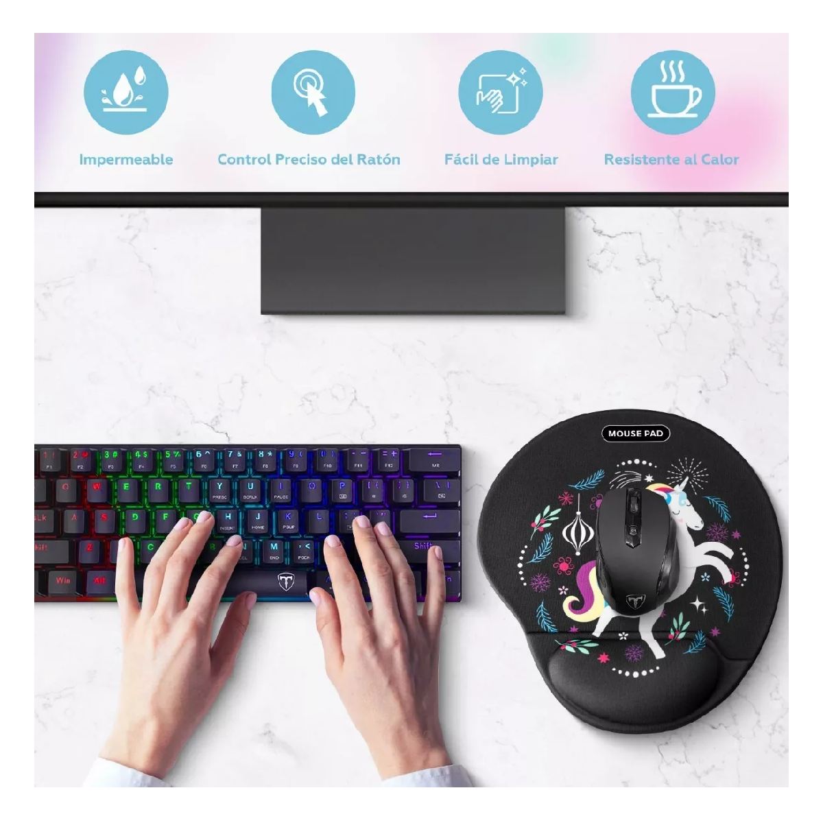 Foto 2 | Mouse Pad Ergonomico Negro Pintura Unicornio Negro