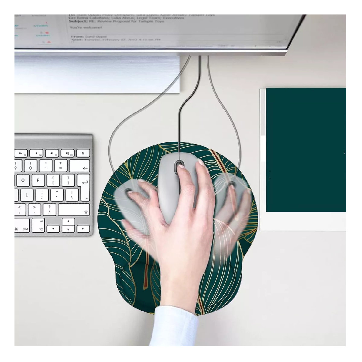 Foto 4 pulgar | Tapete Ergonomico Para Raton De Gel Silicon Antideslizante Verde Hojas