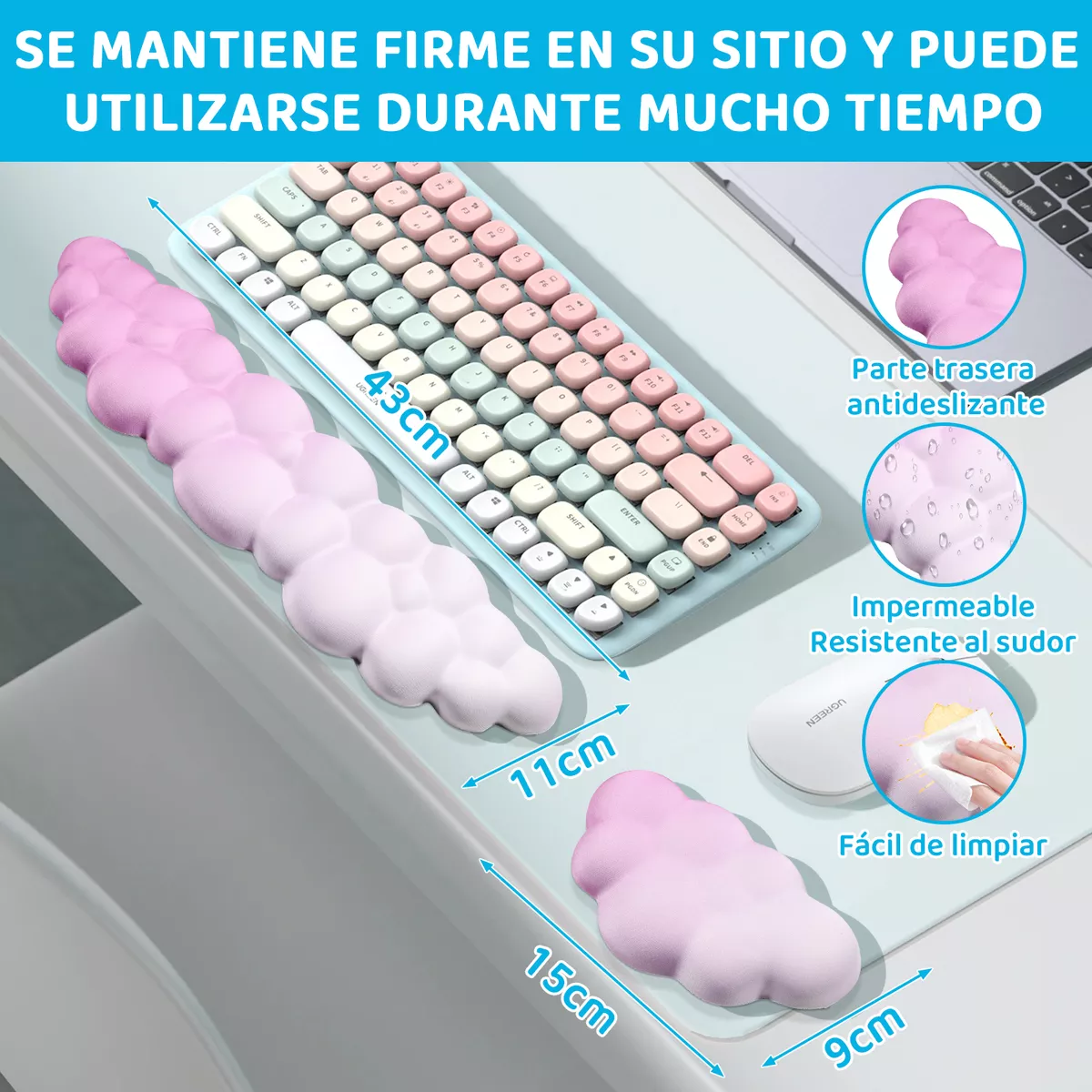 Foto 4 pulgar | Reposamuñecas Teclado Y Mouse Soporte Para Almohadilla Set*2 Rosa Blanco