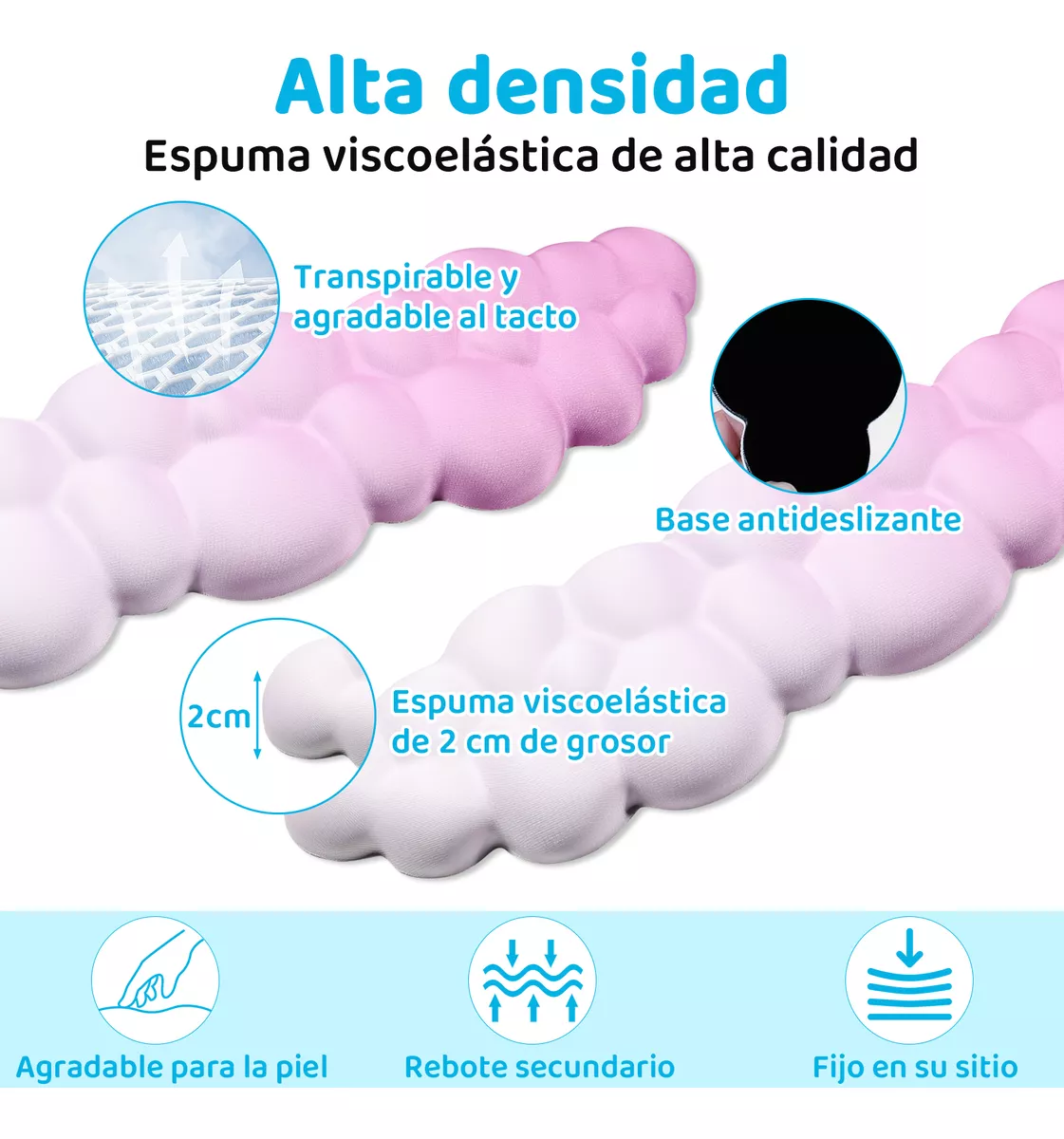 Foto 5 pulgar | Reposamuñecas Teclado Y Mouse Soporte Para Almohadilla Set*2 Rosa Blanco