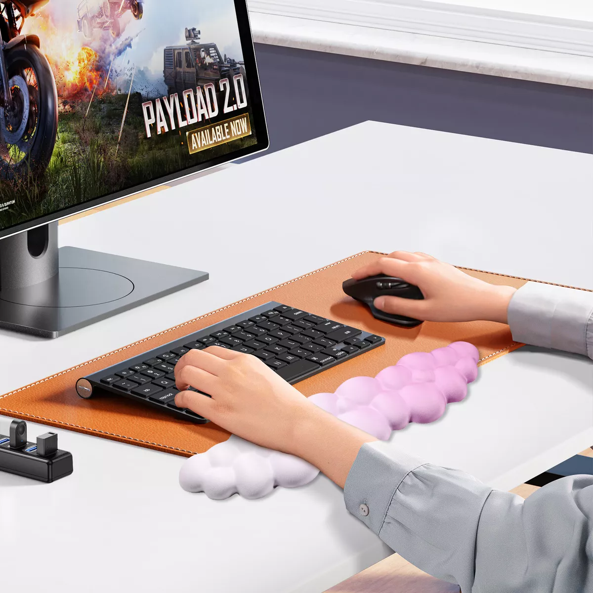 Foto 6 pulgar | Reposamuñecas Teclado Y Mouse Soporte Para Almohadilla Set*2 Rosa Blanco