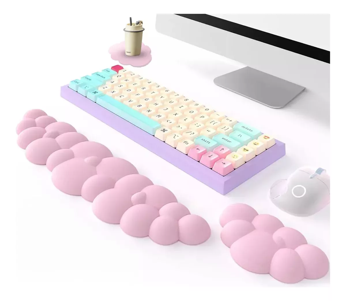 Foto 3 pulgar | Teclado Almohadilla Para Reposamuñecas Y Mouse Soporte Rosa
