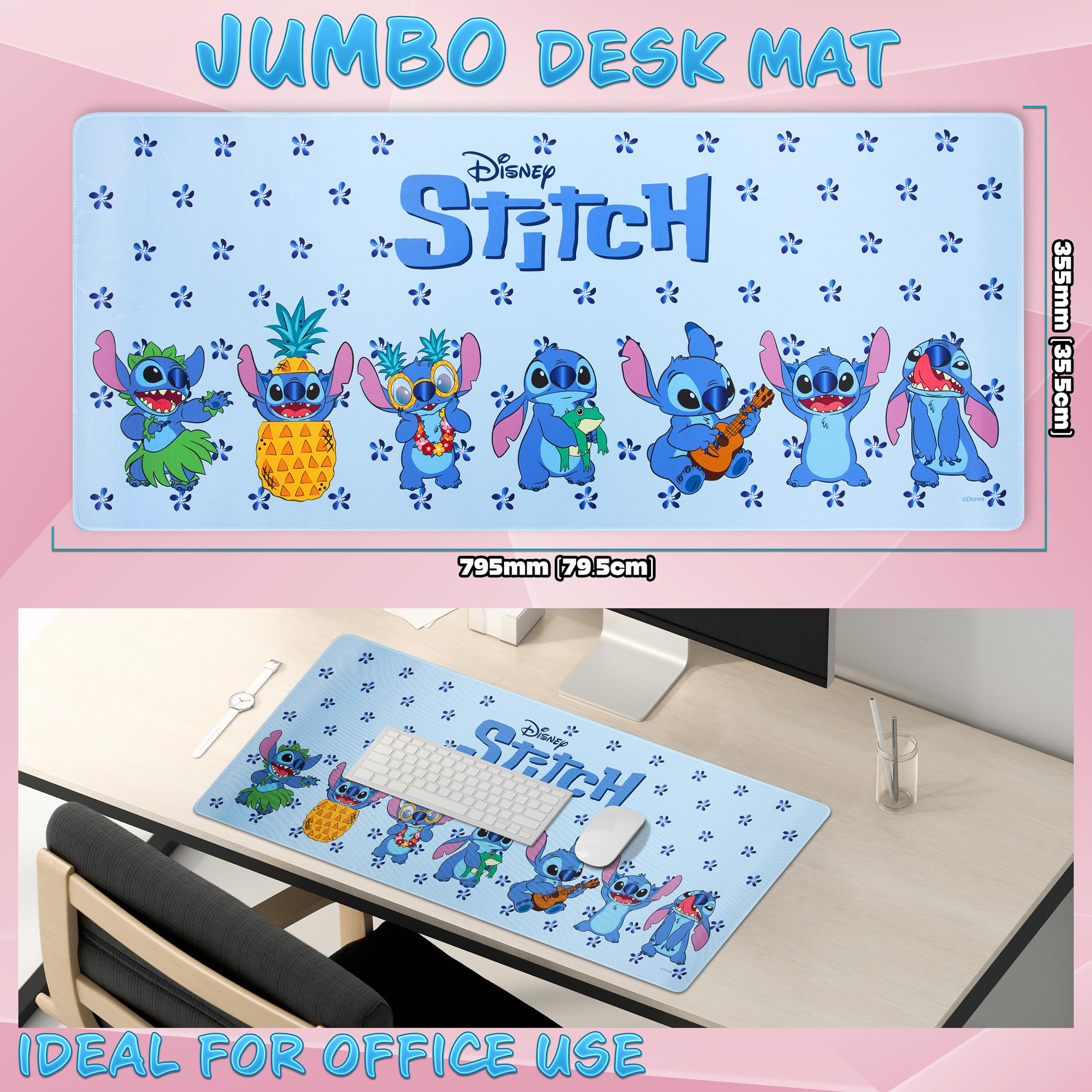Foto 4 pulgar | Alfombrilla De Escritorio Disney Stitch, Tamaño Grande, 80 X 36 Cm, Color Azul - Venta Internacional.