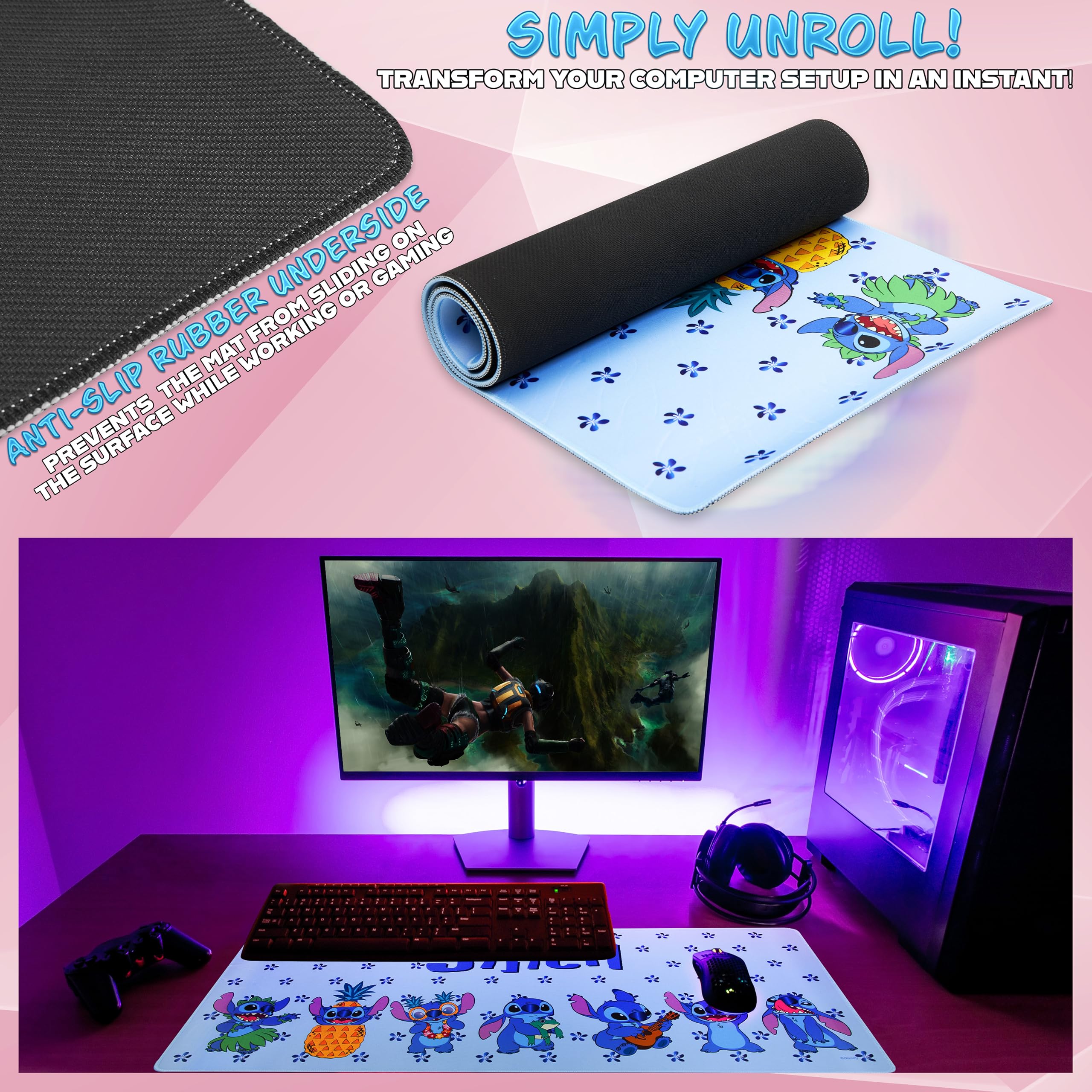 Foto 6 pulgar | Alfombrilla De Escritorio Disney Stitch, Tamaño Grande, 80 X 36 Cm, Color Azul - Venta Internacional.