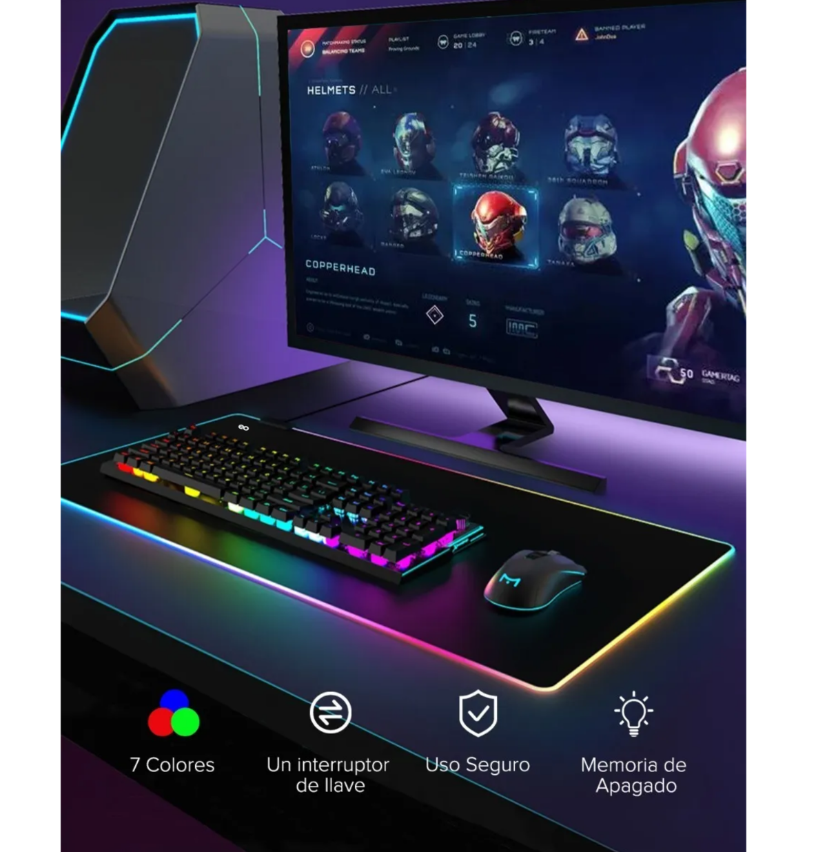 Foto 2 | Alfombrilla De Ratón Gamer Rgb Luz Led 80x30cm Eo Safe Imports Esi-187 Negro