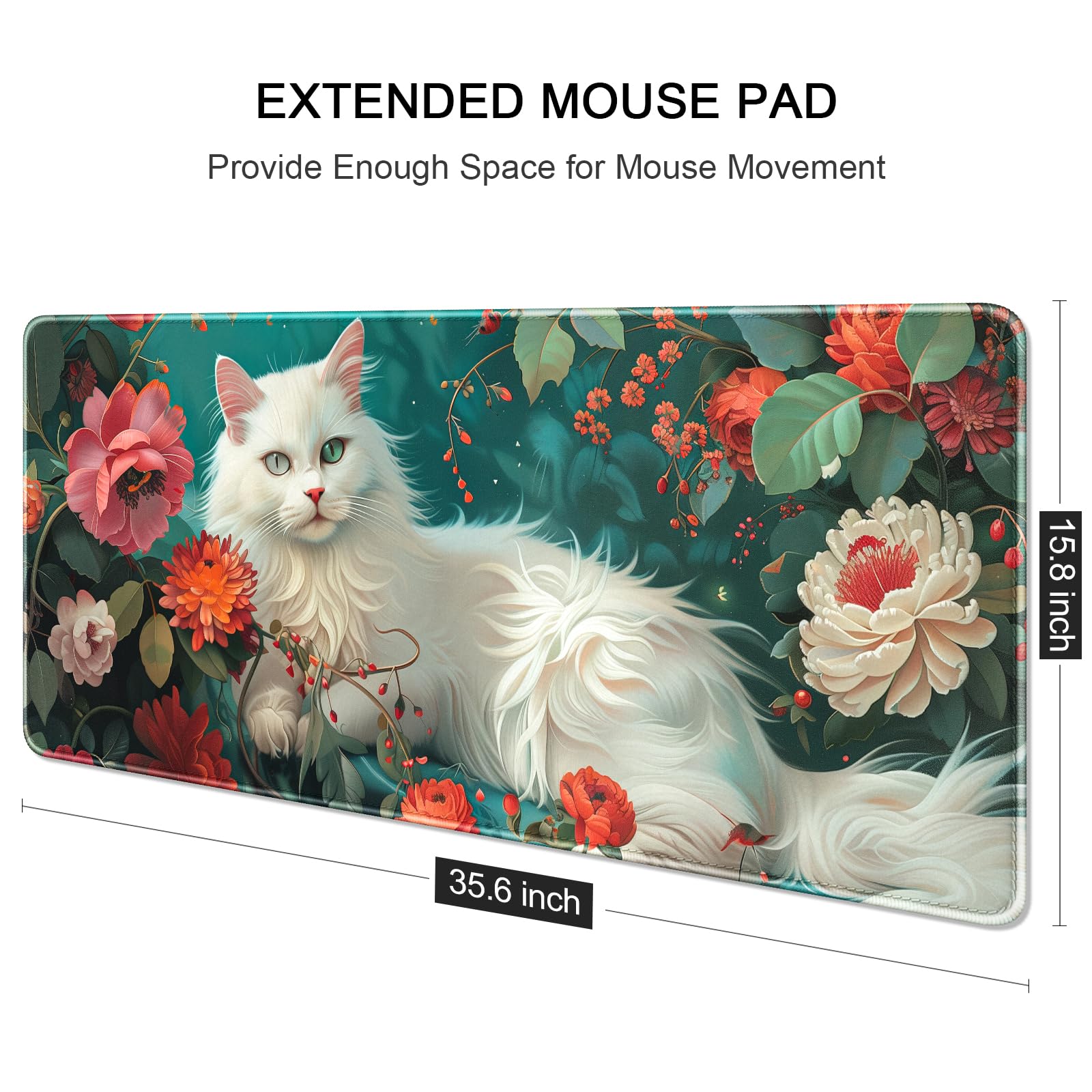 Foto 5 pulgar | Alfombrilla De Escritorio Auhoahsil Xxl Para Videojuegos, Diseño De Gato Y Peonía - Venta Internacional.