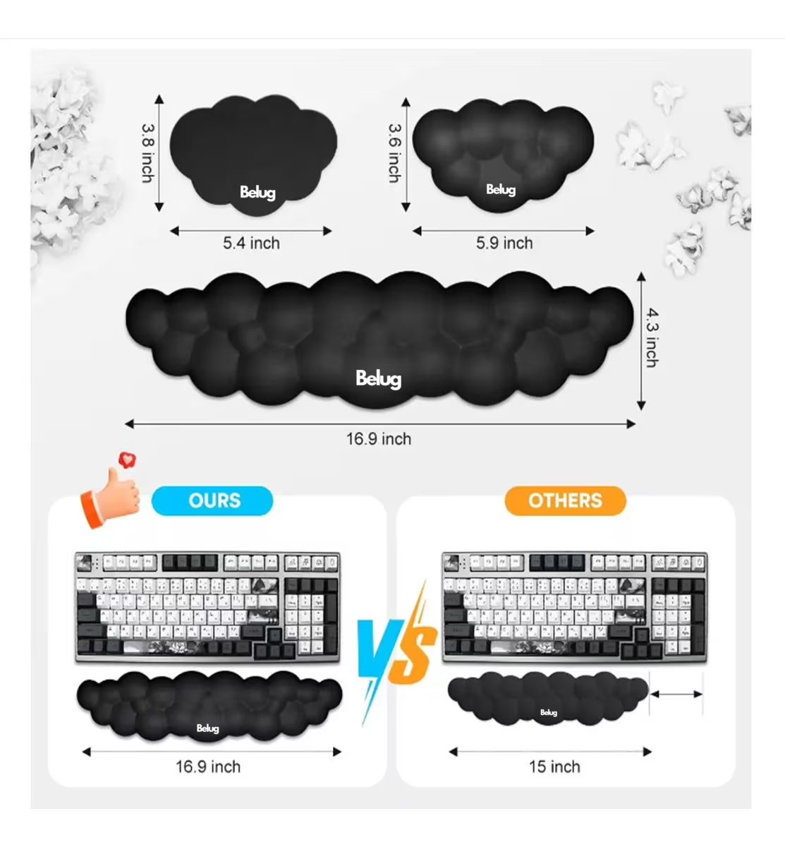 Foto 3 | Mouse Pad Ergonómico Set Para Juego De Para Ratón Y Teclado Belug Negro