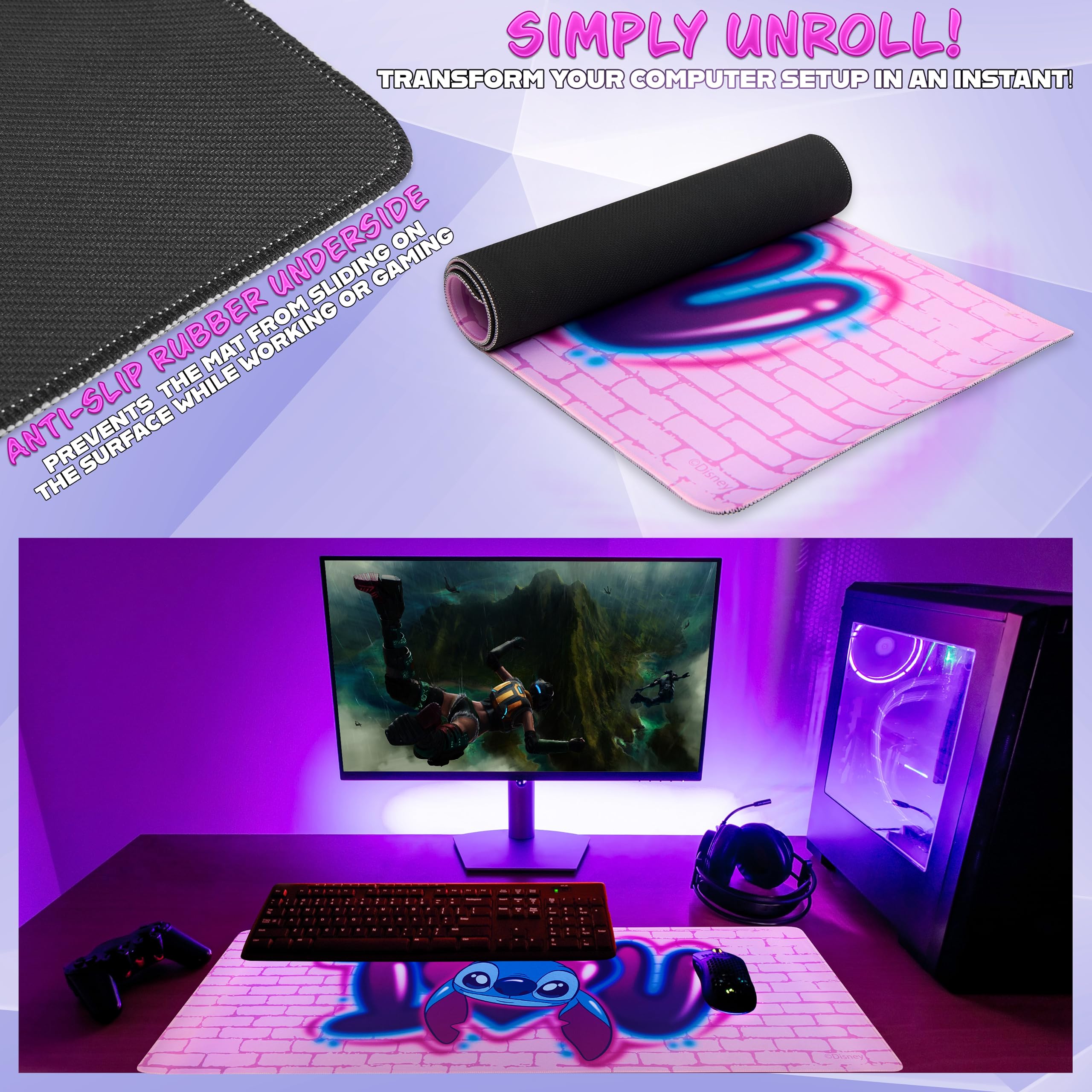 Foto 6 pulgar | Alfombrilla De Escritorio Disney Stitch, Tamaño Grande, 80 X 36 Cm, Color Rosa - Venta Internacional.