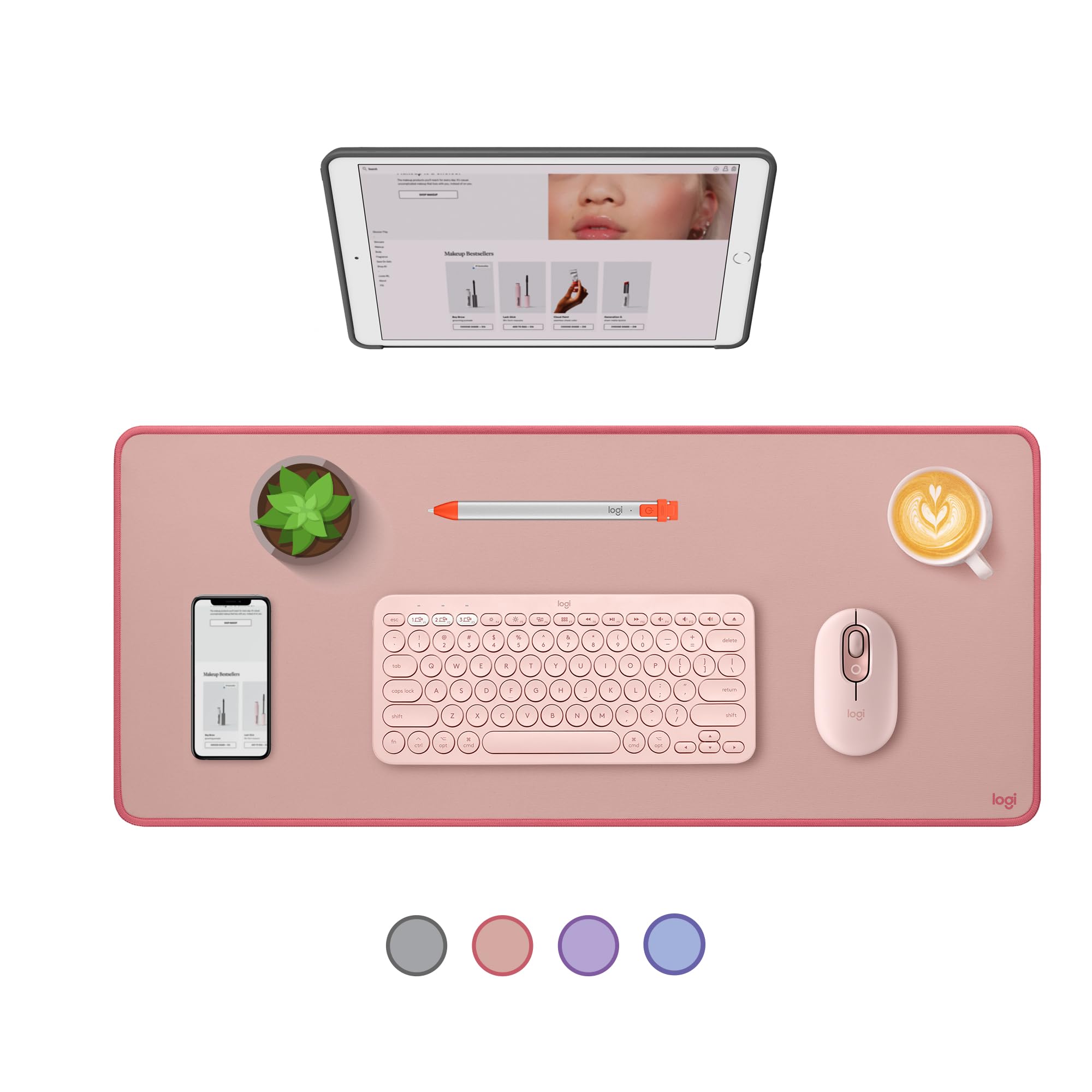 Alfombrilla De Escritorio Logitech Studio Series Multifuncional Color Rosa Oscuro - Venta Internacional.