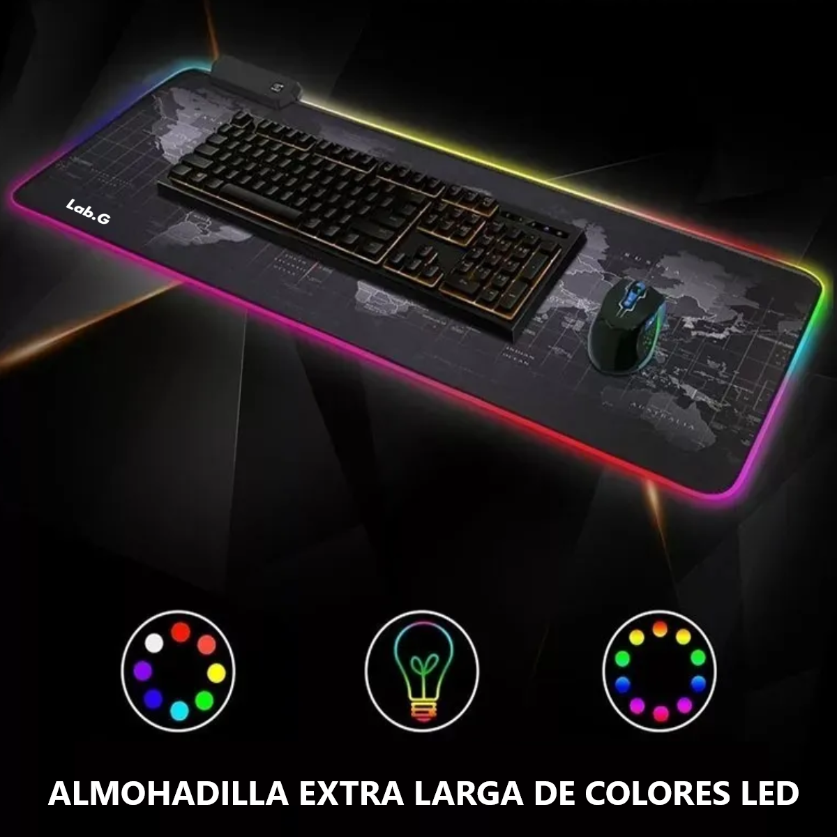 Foto 4 pulgar | Alfombrilla De Ratón Gamer Rgb Luz Led Lonk Alfombrilla 80x30 Lab.g Negro