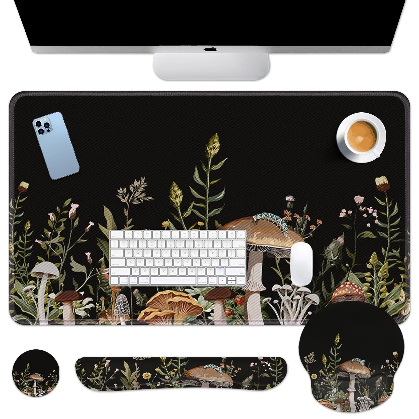 Juego De Alfombrillas De Ratón Britimes Black Mushroom Floral 4 En 1 - Venta Internacional.