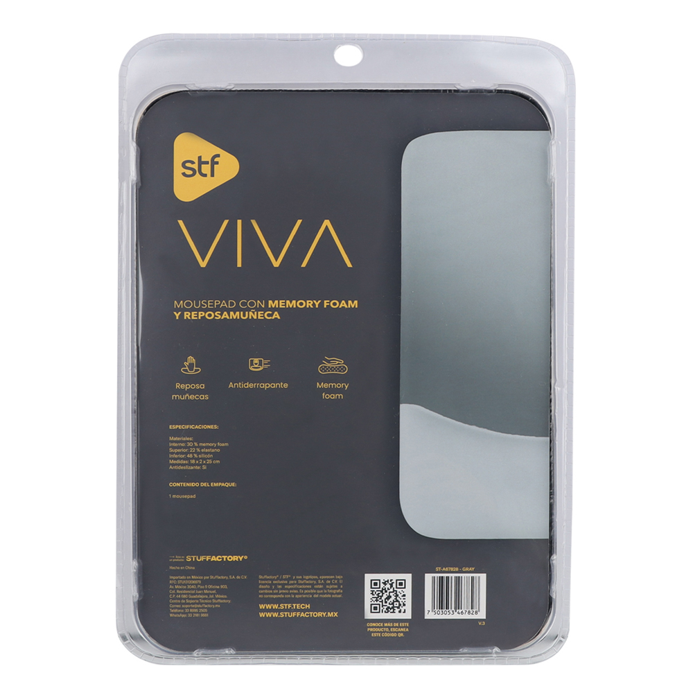 Foto 5 pulgar | Mousepad Stf Viva Con Memory Foam Y Reposamuñeca Cuadrado Color Grafito
