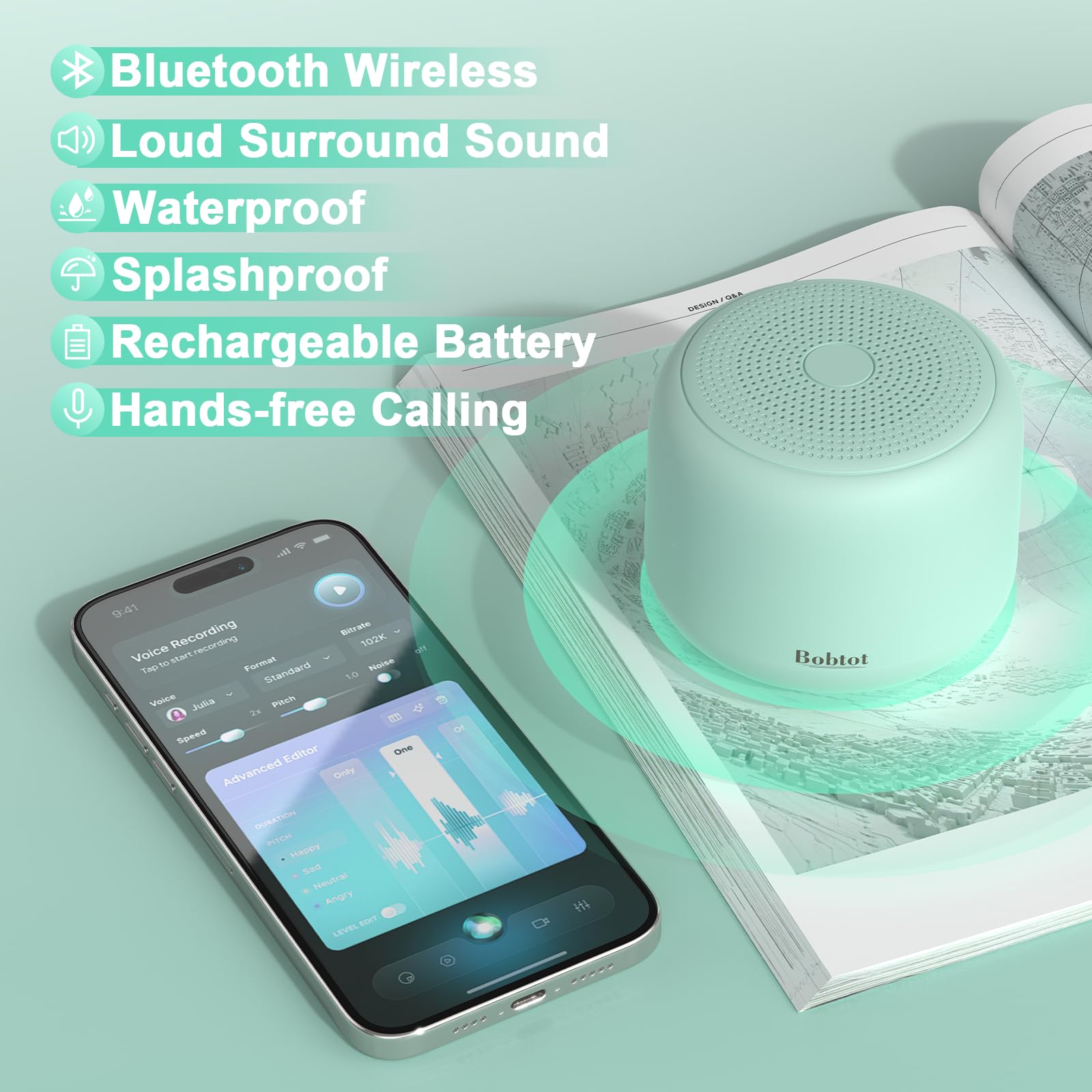 Foto 3 pulgar | Altavoz Bluetooth Portátil Bobtot Green Con Correa Ipx5 - Venta Internacional.