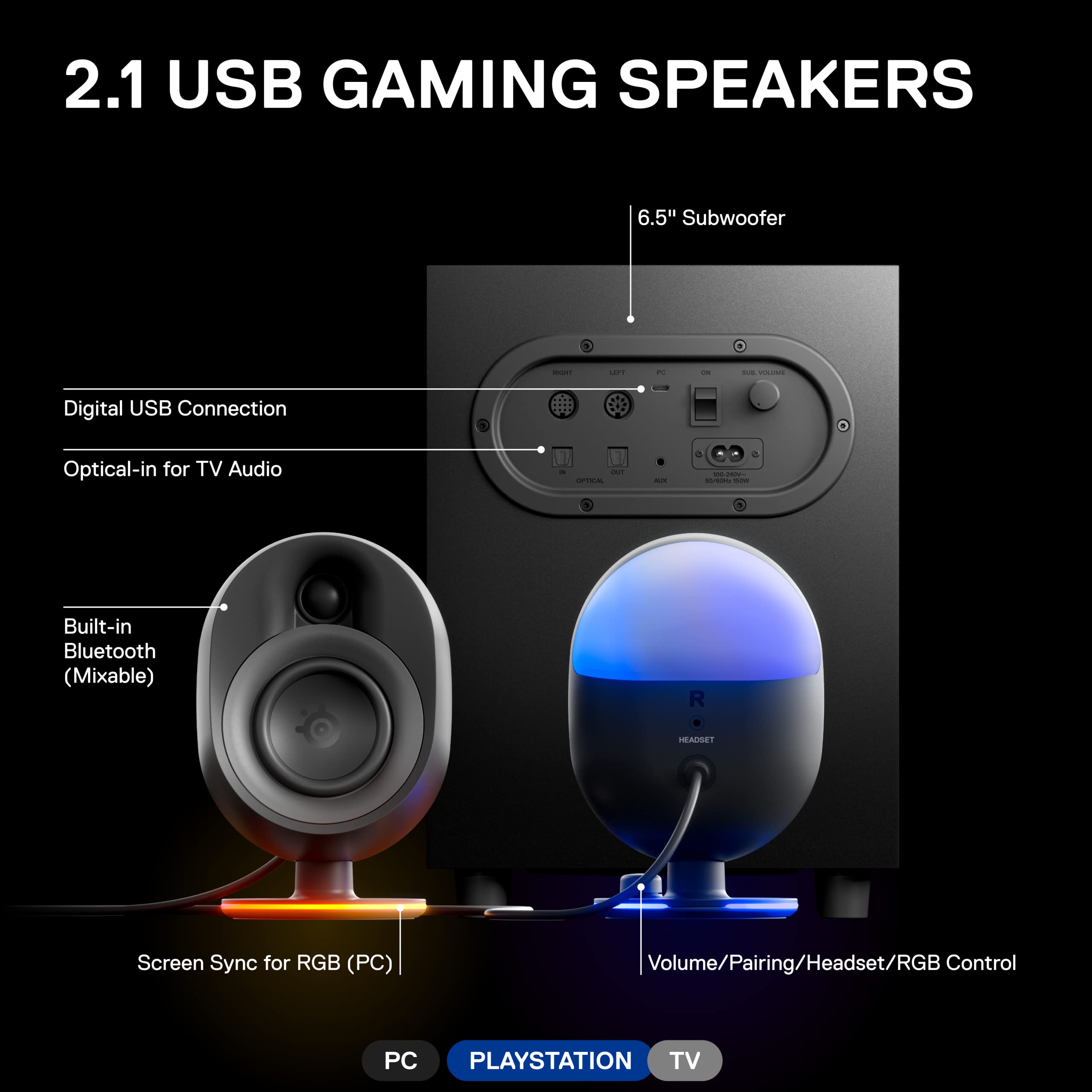 Foto 5 pulgar | Altavoces para Juegos Steelseries Arena 7 Rgb 2.1 con Bluetooth - Venta Internacional